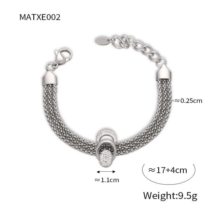 18K Gold & Silver Mesh Waterfall Tassel Necklace Bracelet Set for Women - Elegant Layered Jewelry for Party, Wedding & Evening Wear | MAT002