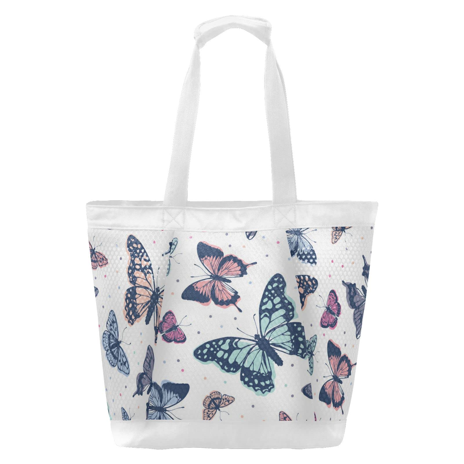 J JOYSAY Large Water Resistant Mesh Beach Tote Bag for Women - Abstract Butterfly Design, Lightweight Pool Shoulder Bag for Swimming, Gym, Sports & Travel - Perfect for Beach Vacation, Yoga Class & Summer Outings