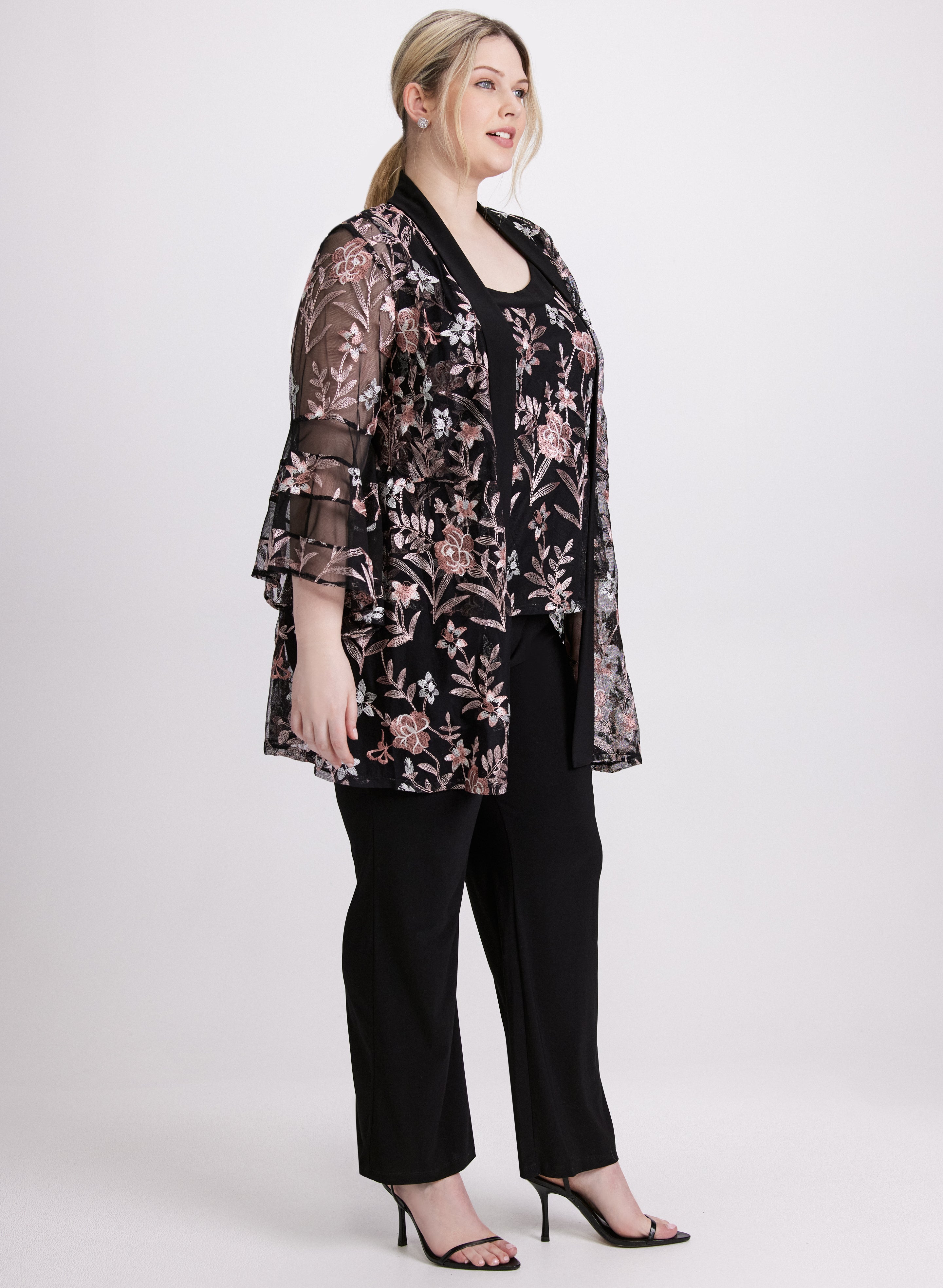 Floral Embroidered Jacket, Top & Pants Set for Women - Boho Chic Outfit for Spring Summer Fashion, Perfect for Weddings, Parties & Casual Wear
