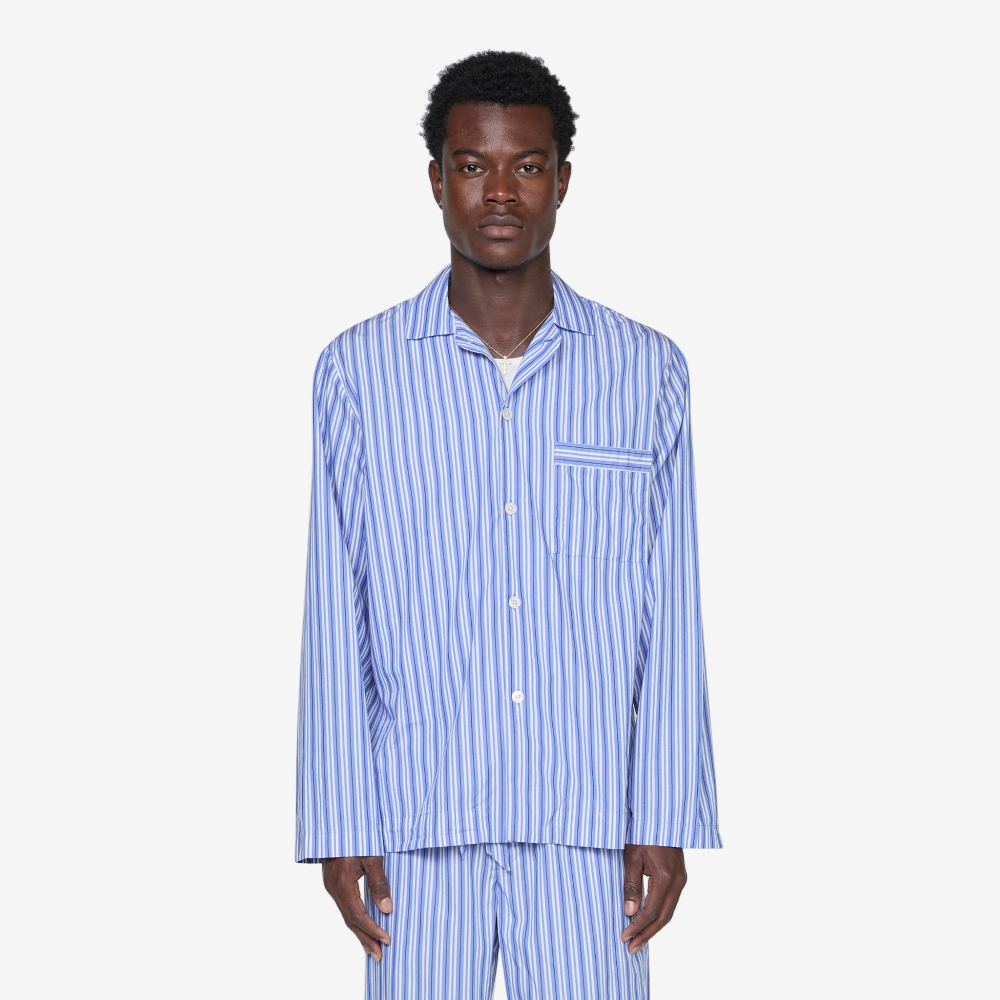 Premium Cotton Poplin Pajama Shirt with Classic Penny Stripes - Soft & Breathable Sleepwear for Men & Women - Perfect for Lounging, Travel & Cozy Nights at Home