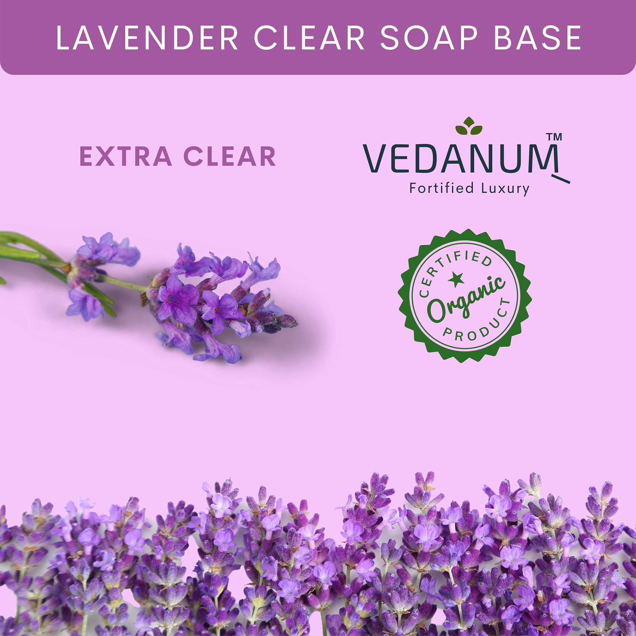 VEDANUM Lavender Melt and Pour Clear Soap Base for Soap Making - 500g Sulfate Free, Paraben Free, DIY Handmade Soap Supplies - Perfect for Aromatherapy, Gift Making & Home Spa Relaxation