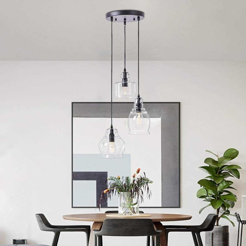 Modern Linear Glass Pendant Lights - 3-Light Kitchen Island Chandelier with Globe Shades, Dimmable Hanging Lighting for Dining Room, Foyer & Living Room | Farmhouse & Contemporary Home Decor