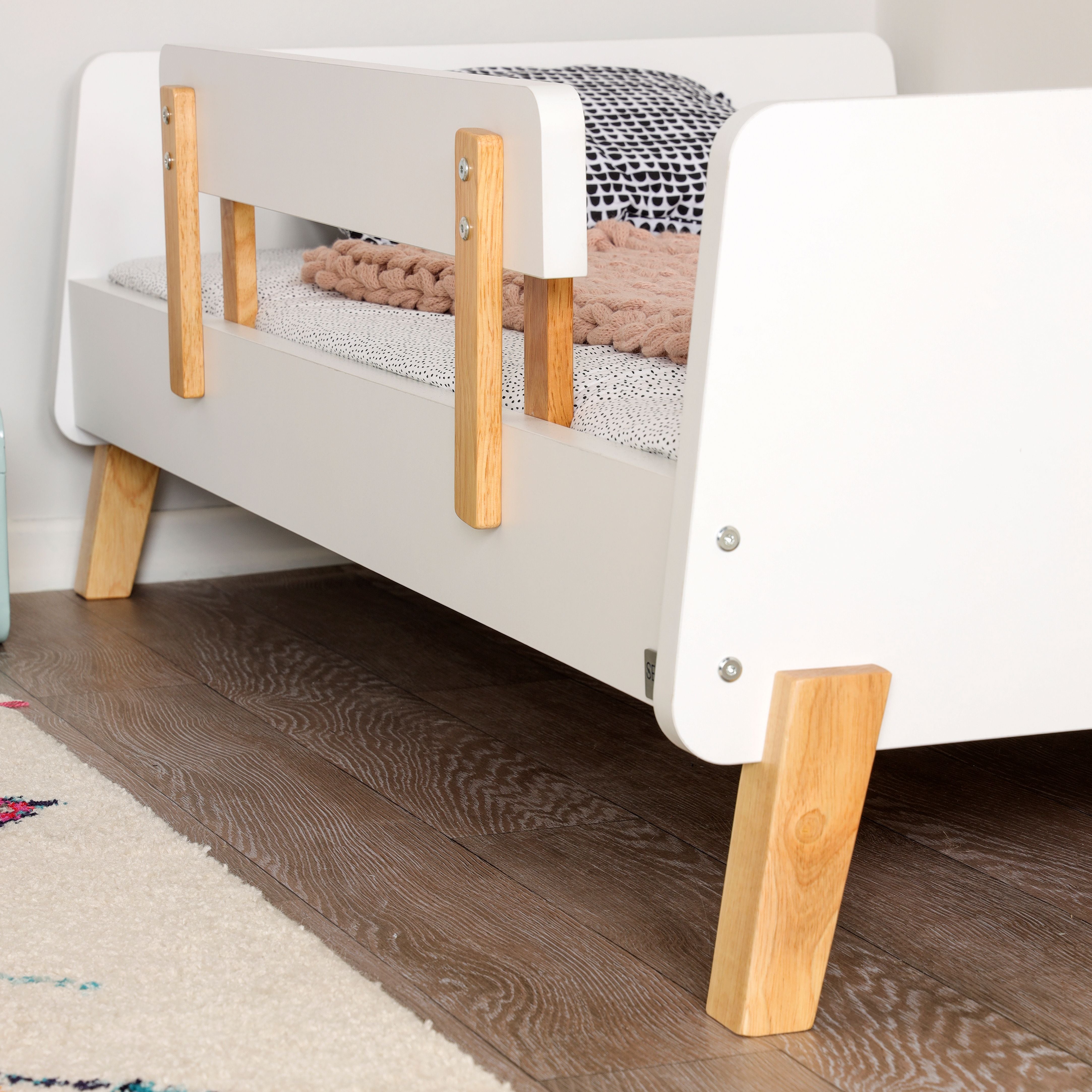 Muse Toddler Bed for Kids - Safe & Comfortable Wooden Toddler Bed with Guardrails - Perfect for Nursery, Daycare, or First Big Kid Bed Transition