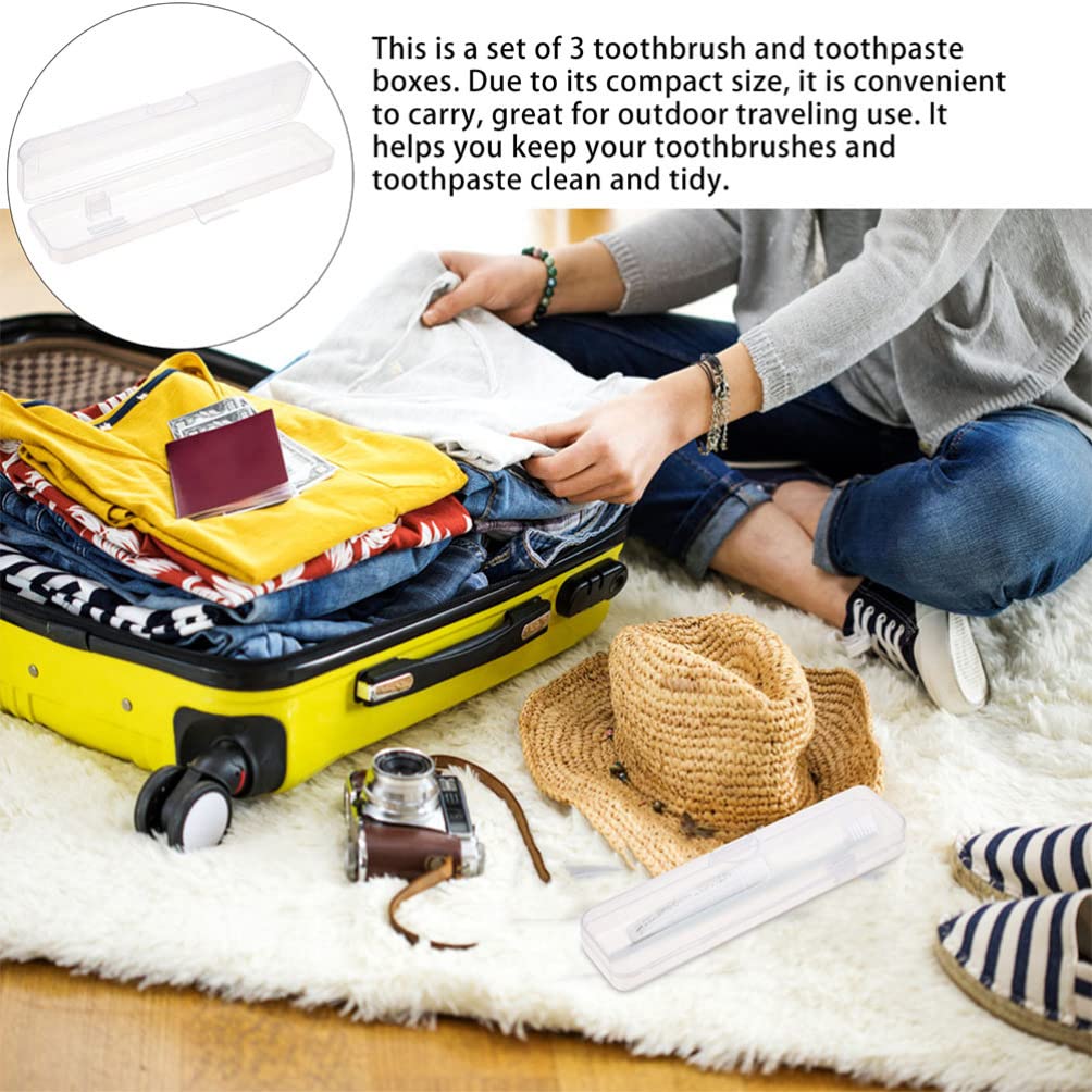 Healifty 2-Pack Travel Toothbrush Case with Toothpaste Holder - Compact Plastic Toothbrush Container for Travel, Camping & Gym - White PP Material (Pencil Case Style)