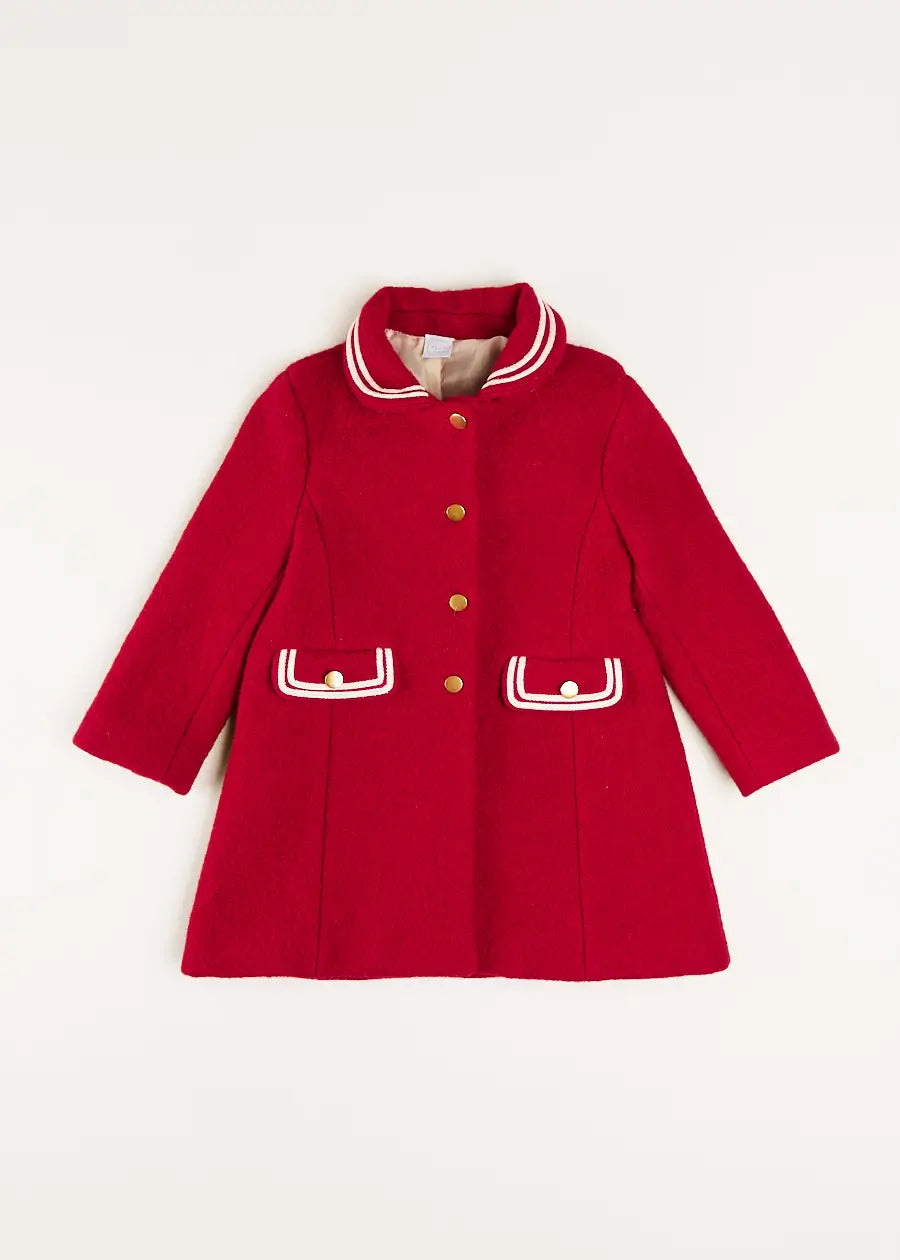 Red Single Breasted Wool Coat for Kids (4-10 Years) - Warm Winter Outerwear for School & Outdoor Activities