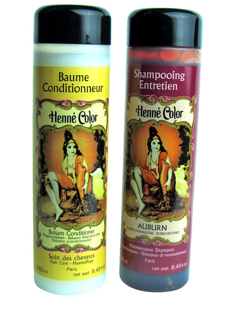 Henna Hair Shampoo & Conditioner Set - Auburn 250ml (8.5oz) Combo Pack for Natural Hair Color Maintenance | Sulfate-Free & Vegan Formula for Vibrant, Long-Lasting Color | Perfect for At-Home Hair Care & Salon-Quality Results