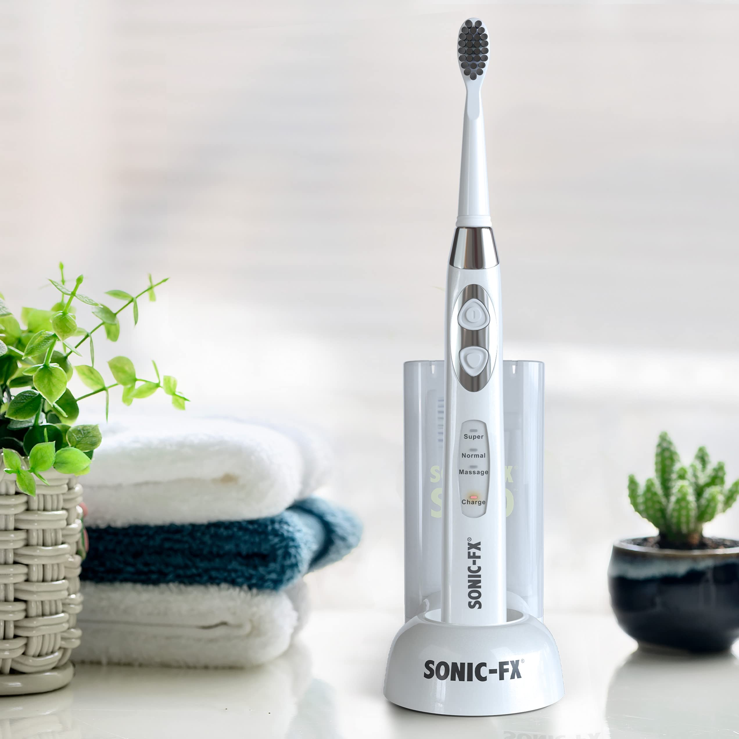 Solo Rechargeable Electric Toothbrush with 10 Brush Heads & Interdental Cleaner - Charcoal Bristles, 3 Modes, Smart Timer, 2-Month Battery Life - Perfect for Travel & Daily Oral Care (White)