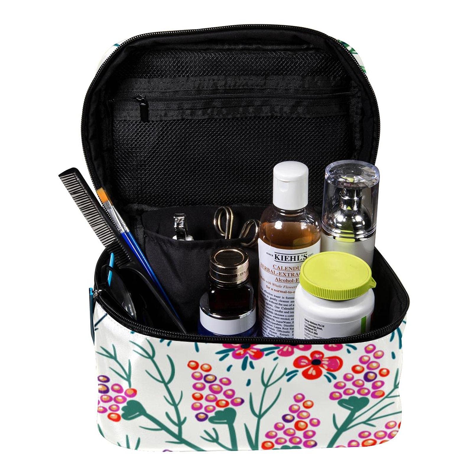 Floral & Insect Print Large Travel Makeup Bag - Waterproof Cosmetic Organizer with Zipper for Women & Girls | Perfect for Vacation, Gym, Beach & Daily Use