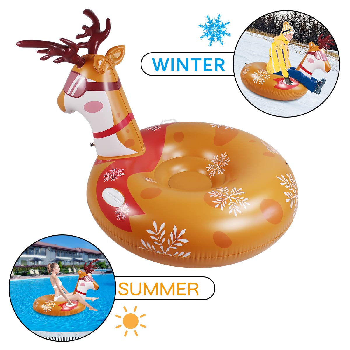 **Heavy Duty Inflatable Snow Tube for Kids & Adults - 117x110cm Winter Snow Sled for Outdoor Fun, Snow Toys for Family Play in Snowy Parks & Backyards**