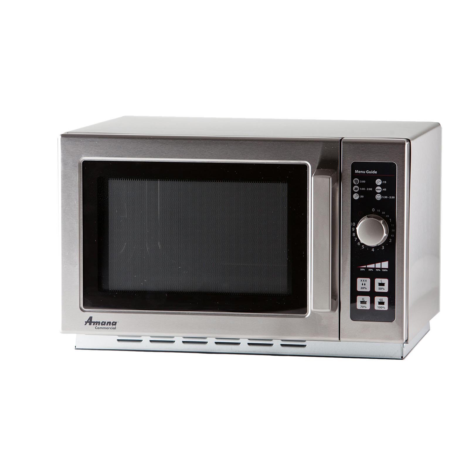 AMANA RCS10DSE 1000W Commercial Microwave Oven - Medium Duty Countertop Microwave for Restaurants, Cafes & Office Break Rooms - Fast Heating & Durable Stainless Steel Design