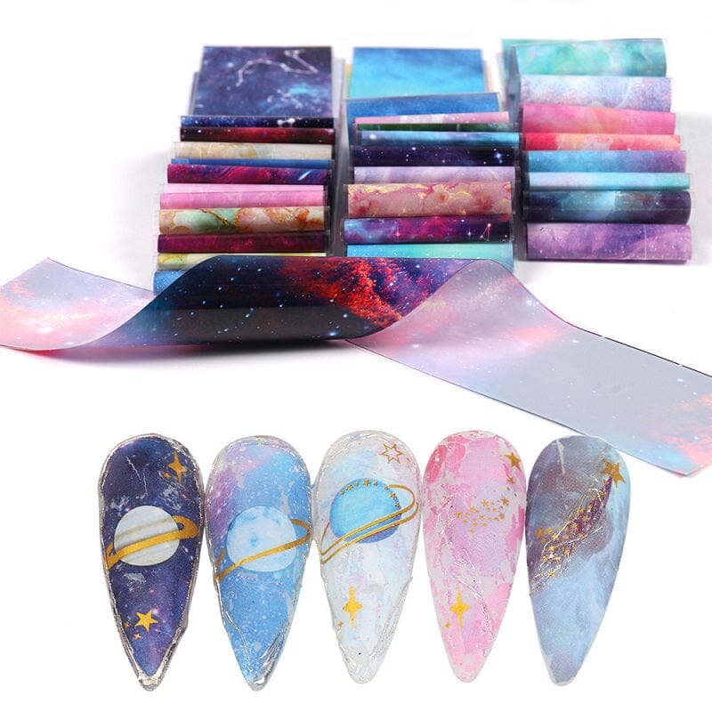 Starry Sky Nail Art Transfer Foil - 30pcs Galaxy Nail Decals for Gel & Acrylic Nails - Perfect for DIY Manicures, Nail Salons & Special Occasions
