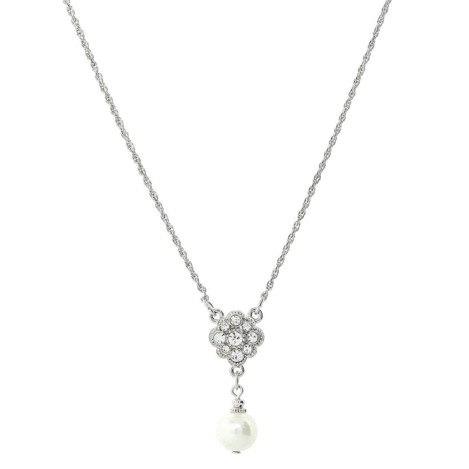 1928 Bridal Faux Pearl and Crystal Pendant Necklace - 16