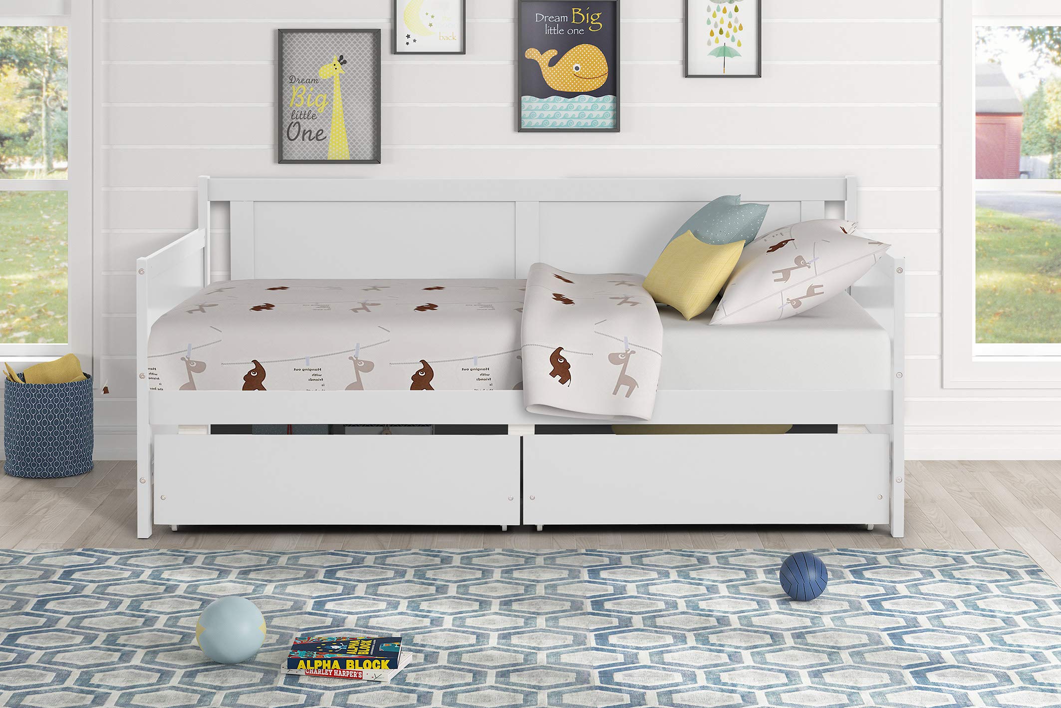 Twin Size Wooden Daybed with 2 Pull-Out Storage Drawers - Convertible Sofa Bed for Teens & Adults - Sturdy Wood Slat Support - Space-Saving Furniture for Bedroom, Living Room, Small Apartments & Guest Rooms - No Box Spring Needed - Perfect for Sleepovers, Lounging & Extra Storage