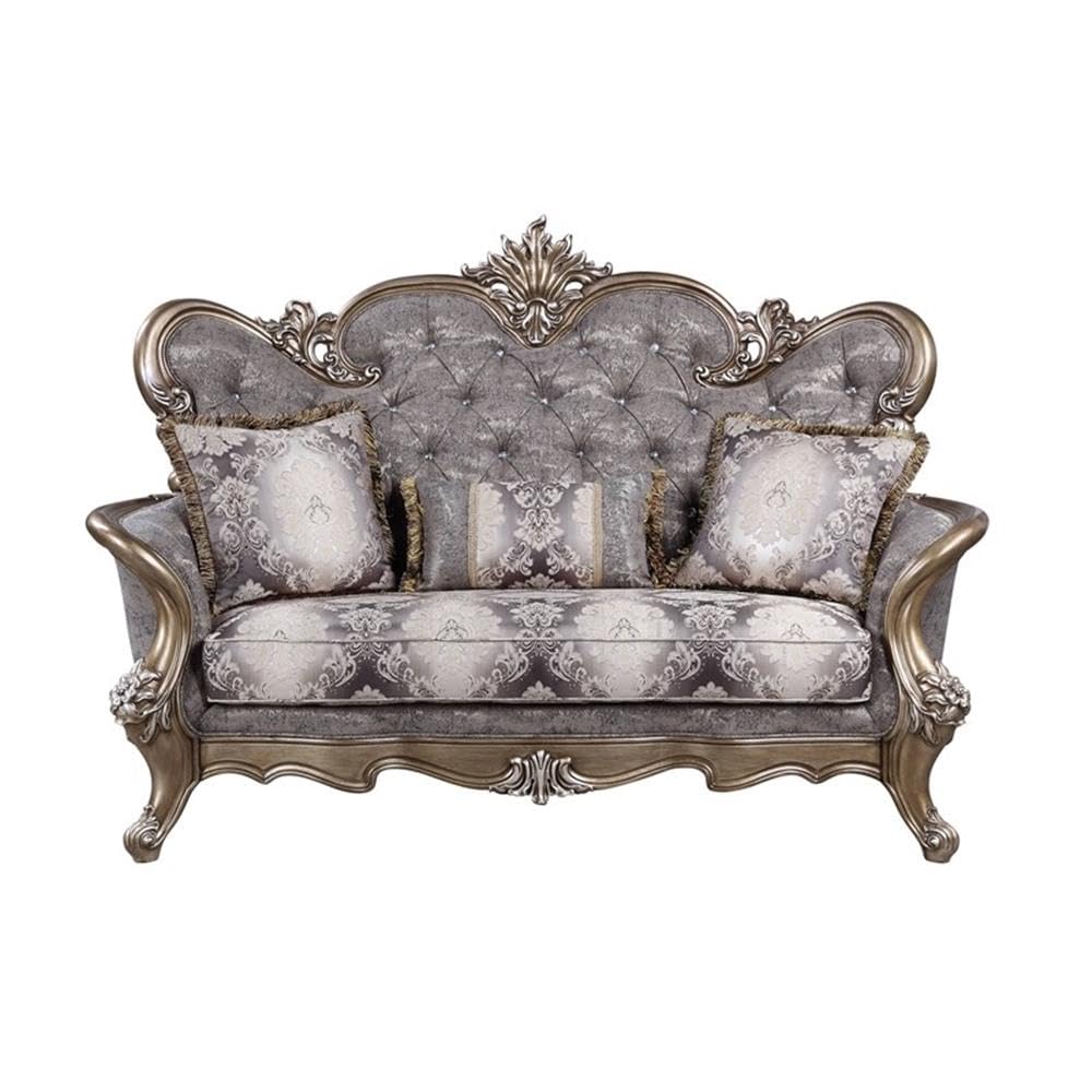 Acme Elozzol Loveseat with Pillows - Fabric & Bronze Finish for Living Room