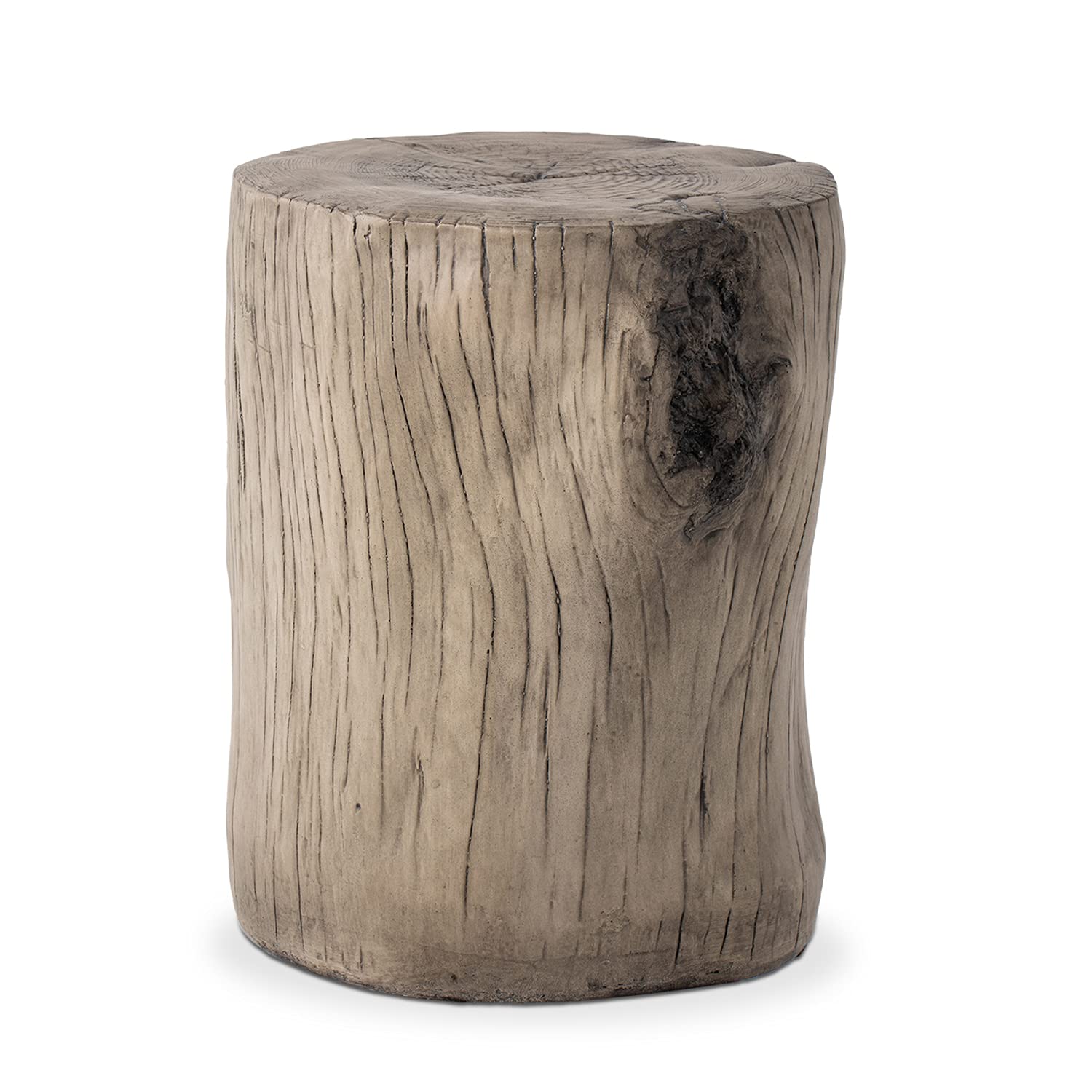 Vintage Gray Faux Wood End Table - Hand-Painted Wood Stump Stool, Ottoman & Plant Stand for Outdoor, Deck, Garden & Patio Decor | Perfect for Living Room, Balcony & Porch Furniture