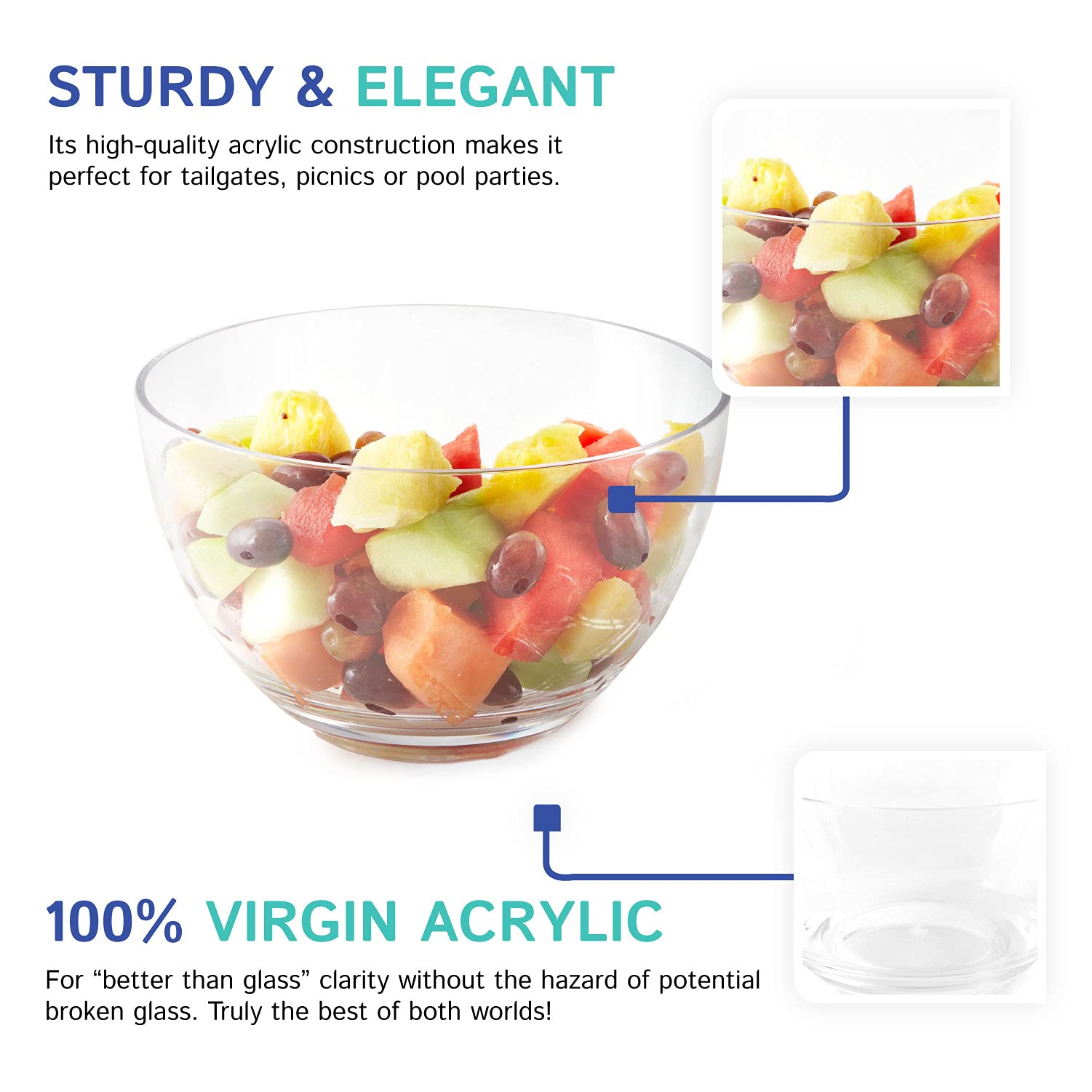 Premium Acrylic Arc Thick Round Serving Bowl - Perfect for Chips, Salads, Snacks - Ideal for Parties, Kitchen Use & Holiday Gatherings - Durable & Stylish Serving Dish for Entertaining