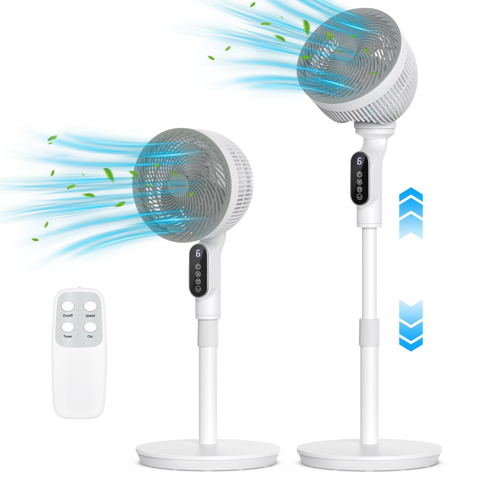 Timiyou Tower Fan with Remote Control, 6 Speed Settings, 90° Oscillation, 9-Hour Timer & Adjustable Height - Quiet Standing Air Circulator for Home, Bedroom, Office & Living Room Cooling