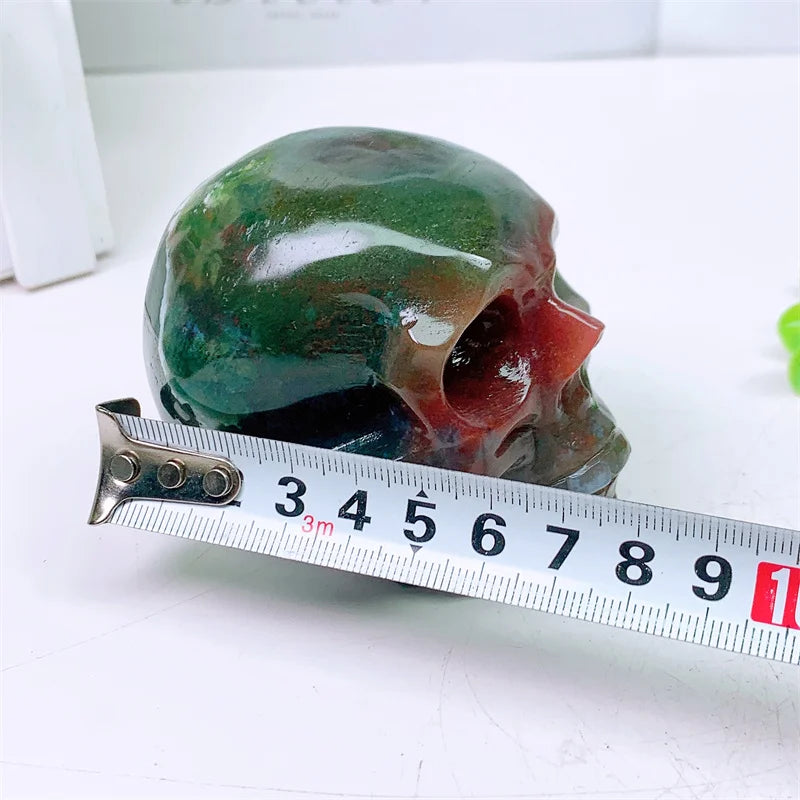 Natural Moss Agate Skull Carving Sculpture - Healing Crystal Gemstone Art for Home Decor, Meditation & Spiritual Healing - 1 Piece (399g) | Perfect for Yoga Spaces, Altars & Gothic Home Décor
