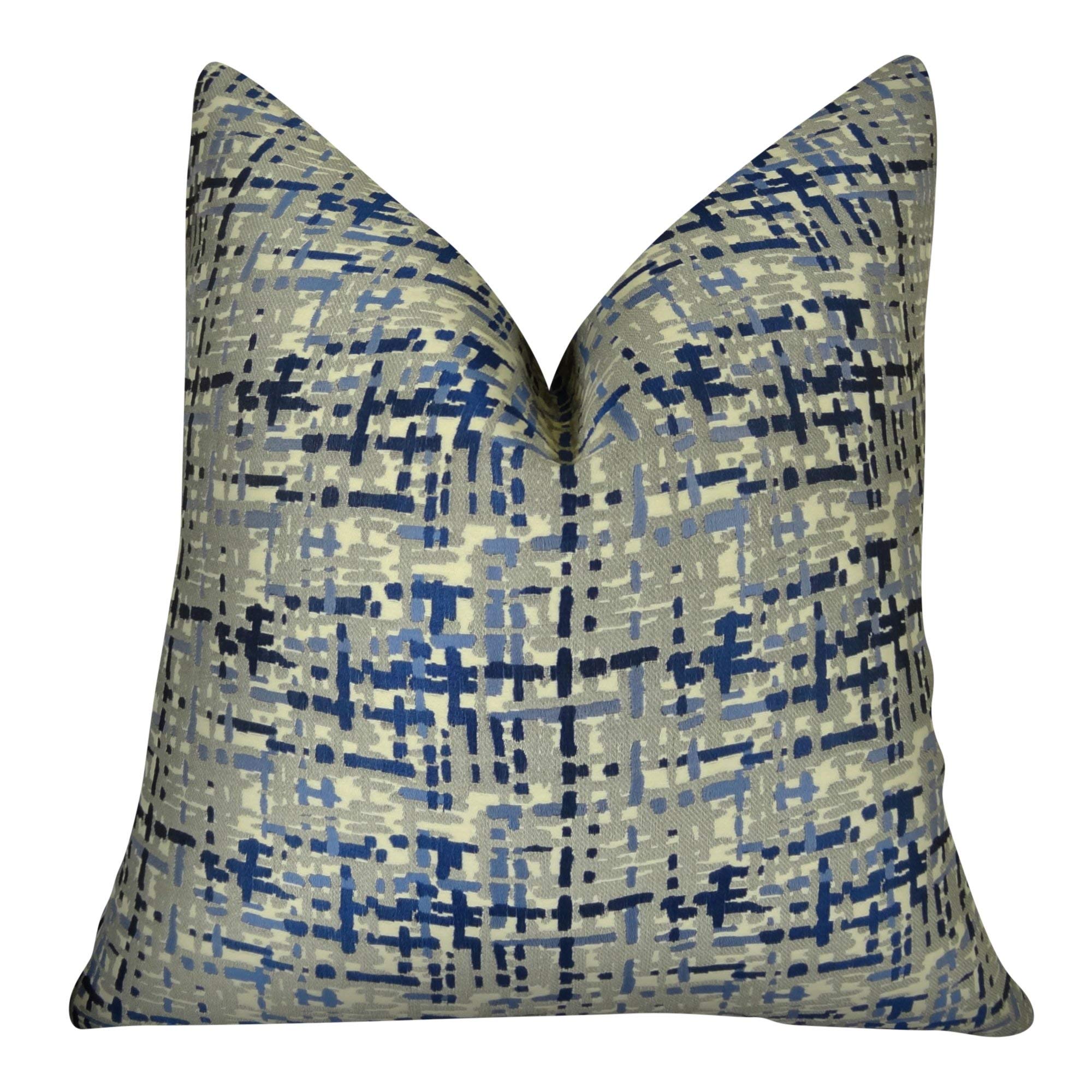 Blue Navy Gray Cream Decorative Throw Pillow - Modern Graphic Designer Couch Pillow - Made in USA | Perfect for Living Room, Bedroom & Home Decor