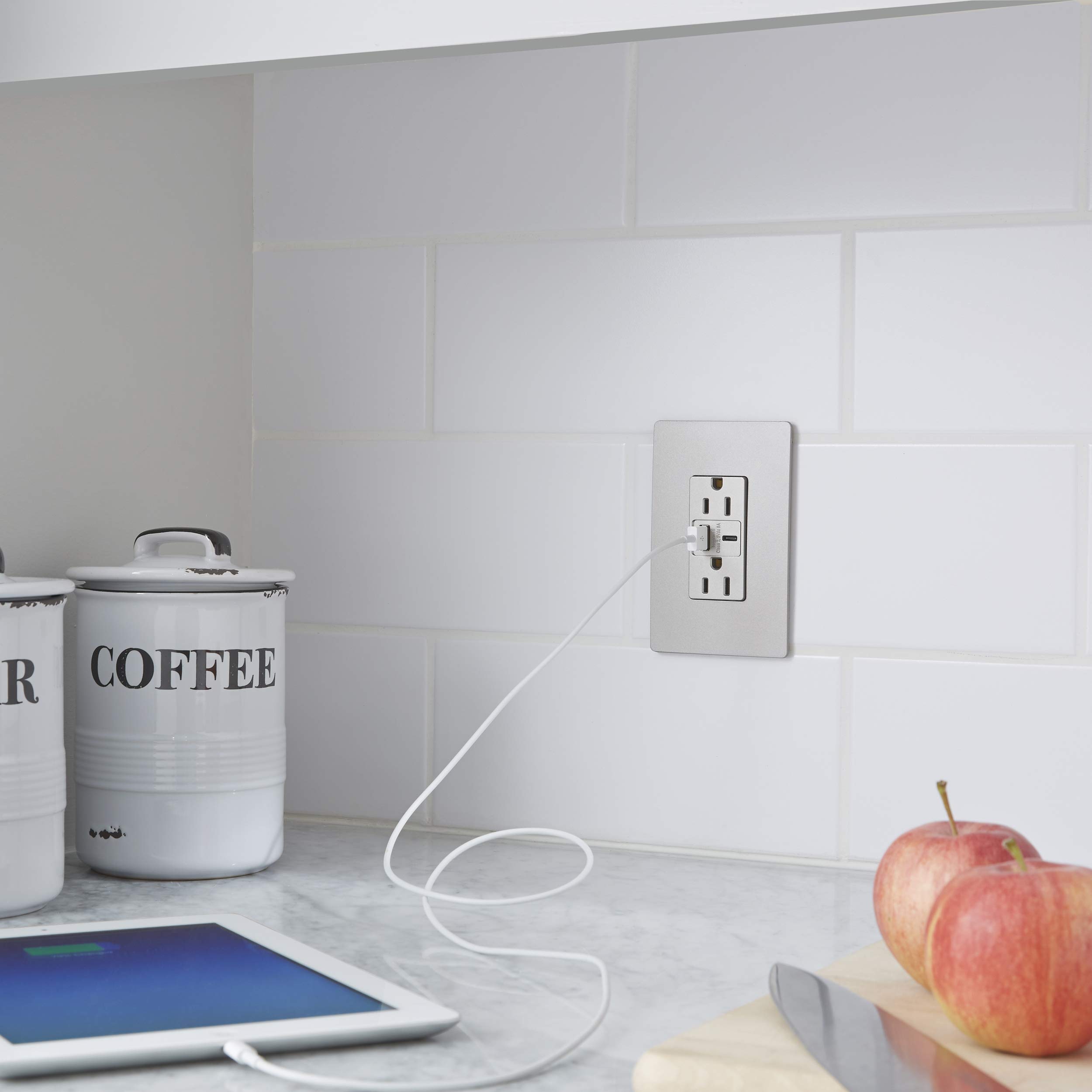 Legrand Radiant Screwless Wall Plates for Decorator Rocker Outlets - 1-Gang Brushed Nickel Cover (RWP26NICC6) - Perfect for Modern Home & Office Electrical Outlet Upgrades