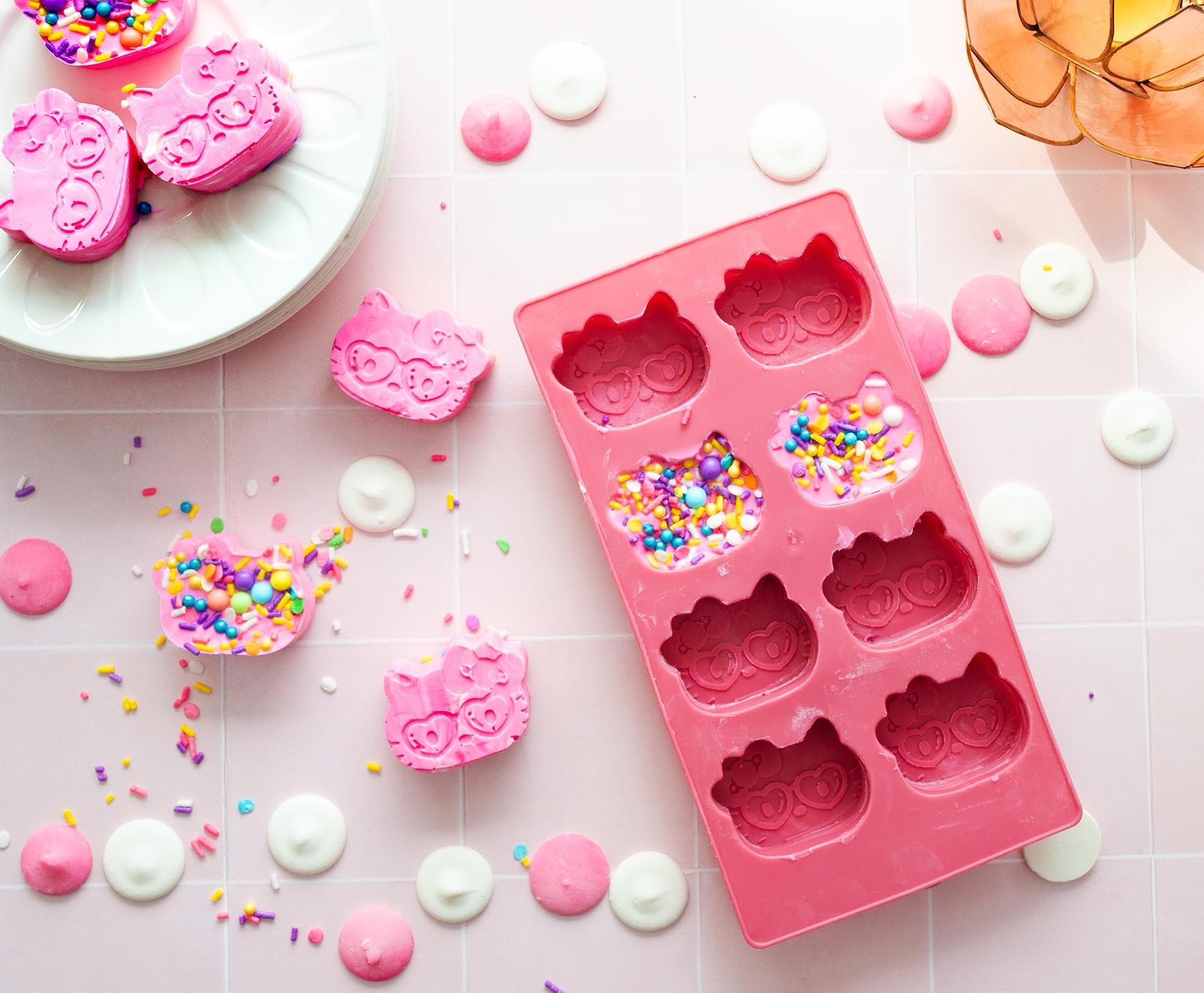 Sanrio Hello Kitty Hearts Flexible Silicone Ice Cube Tray - Cute Character-Shaped Ice Molds for Drinks | Reusable Freezer Safe Silicone Mold Makes 8 Adorable Ice Cubes | Perfect for Cocktails, Lemonade & Summer Parties