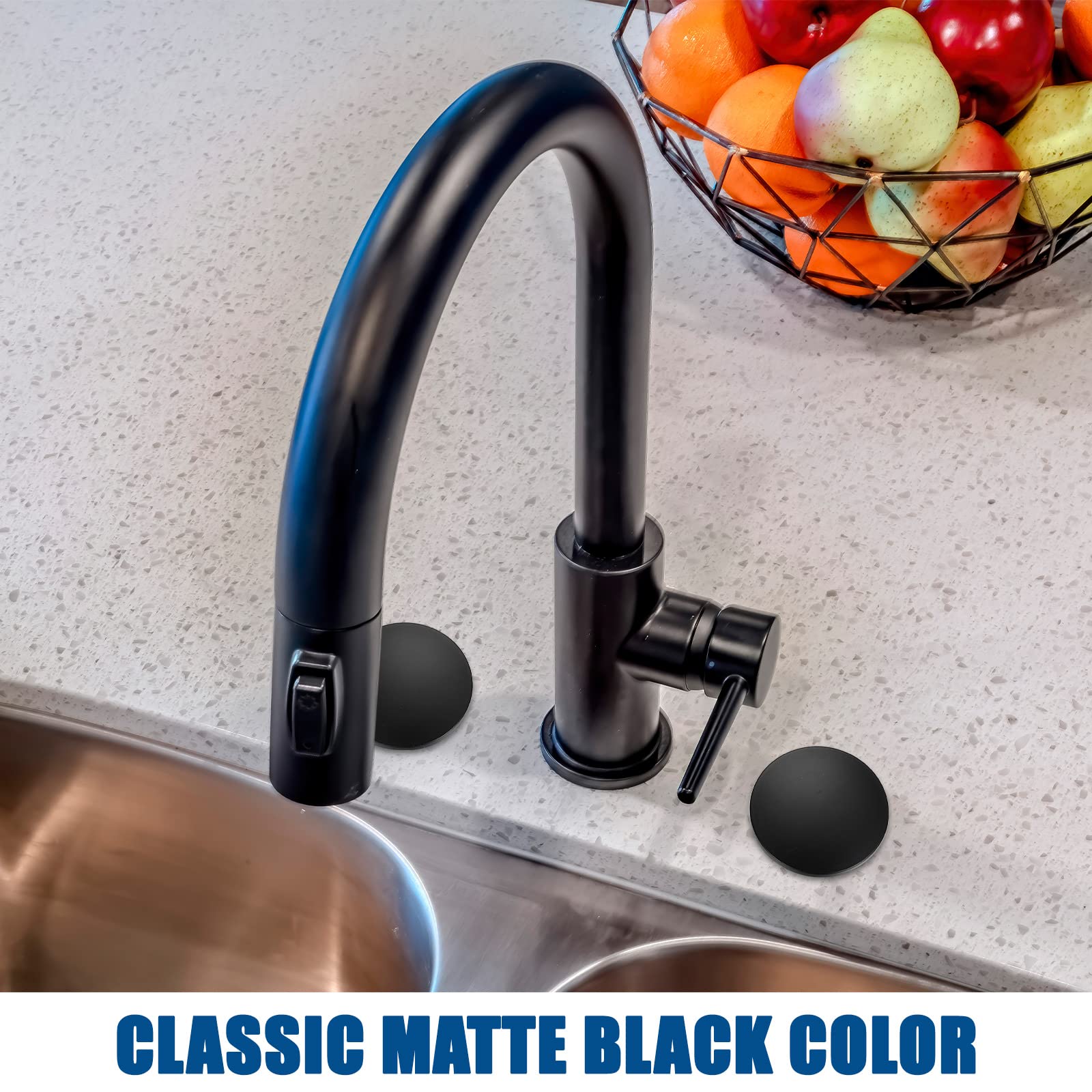 Stainless Steel Sink Hole Cover 2 Pack - Black for Kitchen Faucet