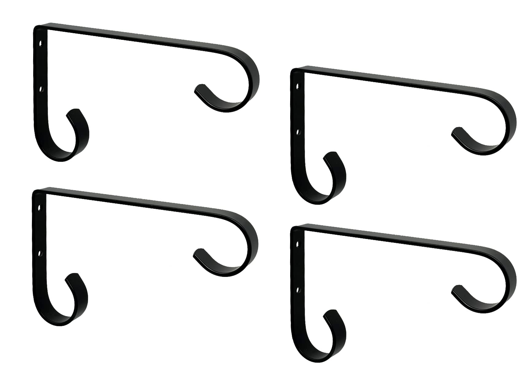 Tetra-Teknica YH06-01 6-Inch Heavy Duty Wall Mounted Iron Bracket Hooks - Set of 4 Black Powder Coated Hooks for Hanging Planters, Lanterns, Bird Feeders, Wind Chimes & Outdoor Decor - Perfect for Garden, Patio & Home Decoration