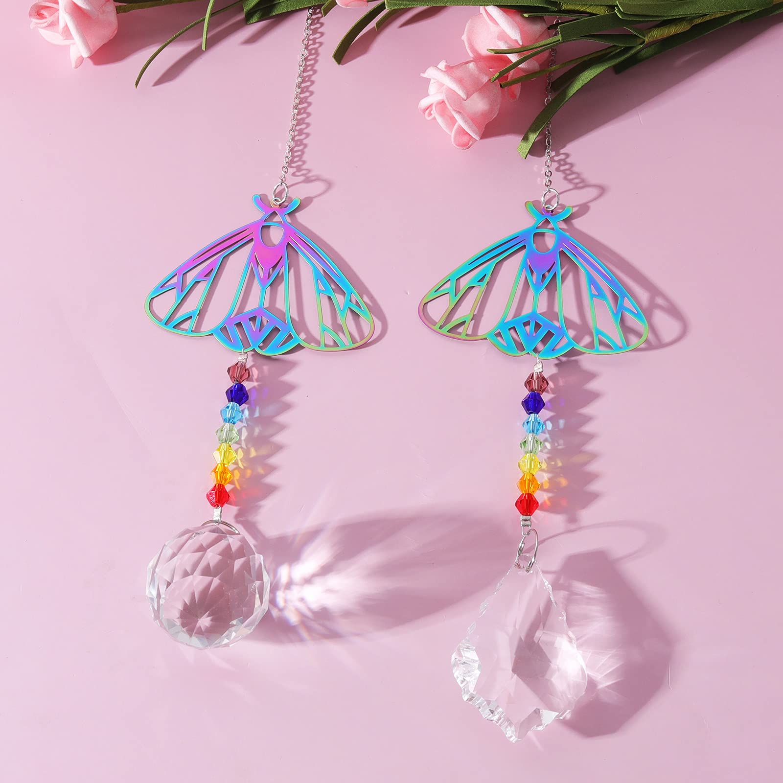 Rainbow Maker Crystal Sun Catcher - Set of 2 Prism Ornaments for Window Decor, Chakra Healing & Home Meditation Space | Creates Beautiful Light Reflections for Living Room, Bedroom or Garden