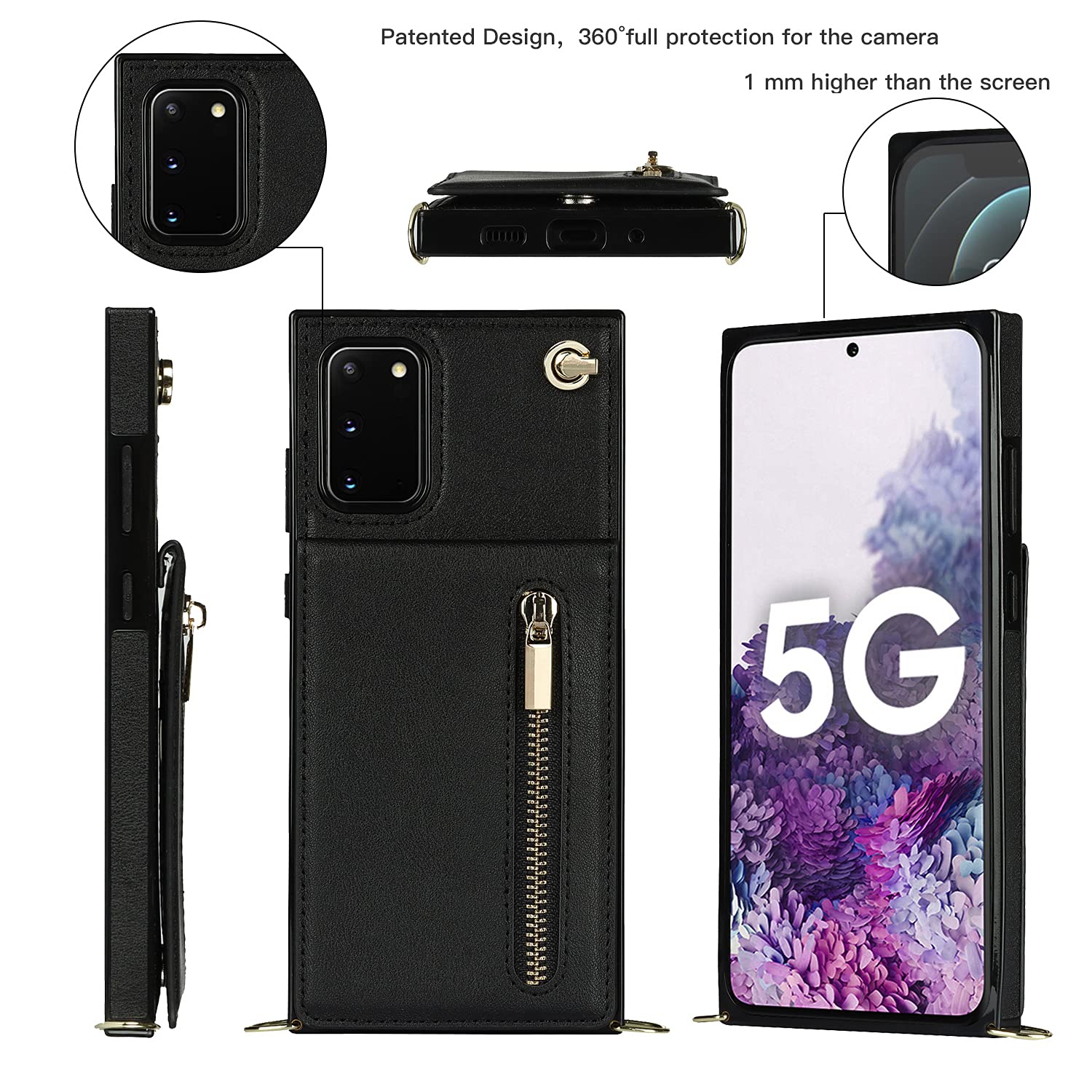 Samsung Galaxy S20 FE Wallet Case with Card Holder & Removable Crossbody Strap - Zipper Phone Case in Black | Perfect for Travel, Shopping & Everyday Use