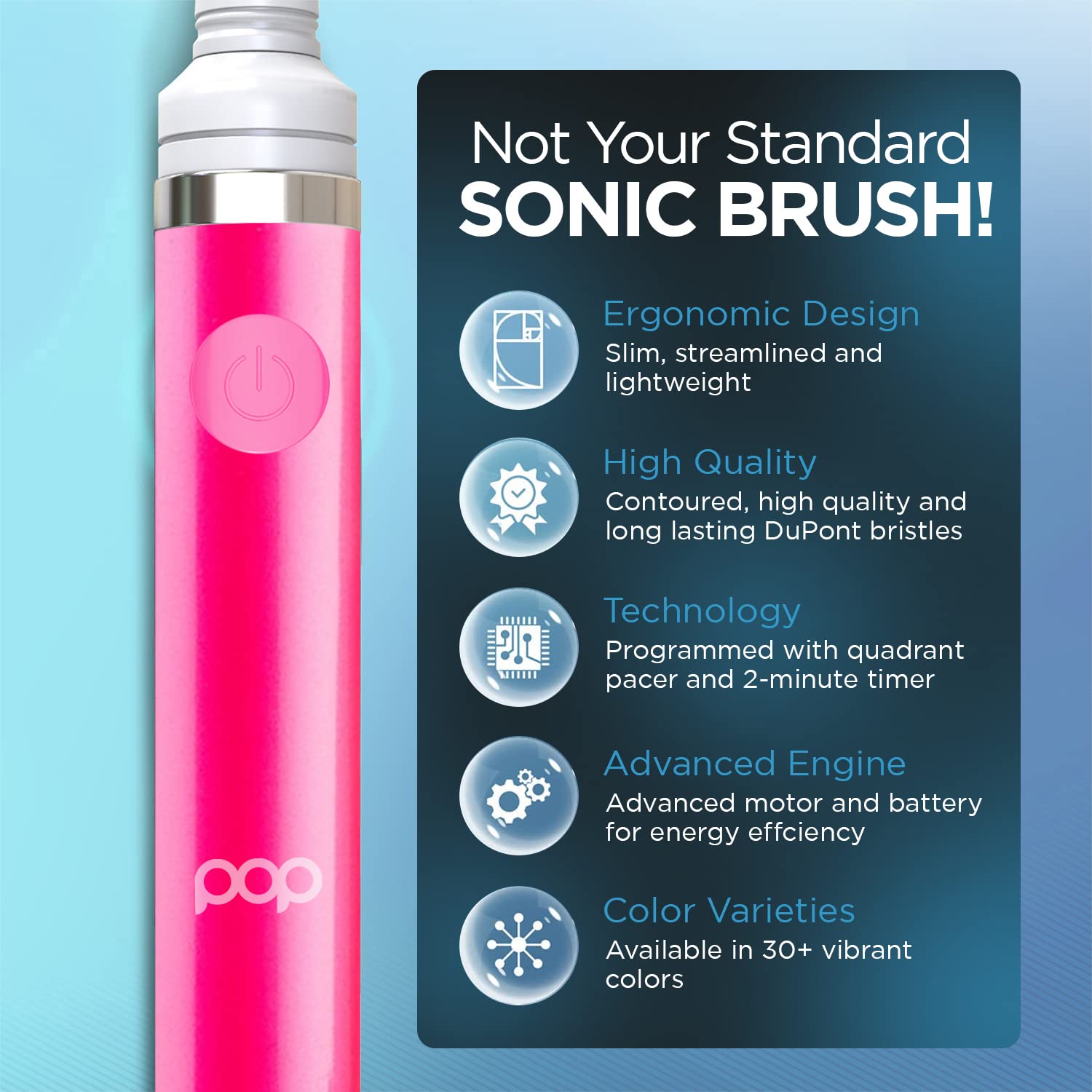 Pop Sonic Electric Toothbrush for Kids & Travel (Pink) - Rechargeable AAA Battery, 2 Speed Modes (15,000-30,000 Strokes/Min), Soft Dupont Nylon Bristles - Perfect for Home, School & Family Trips
