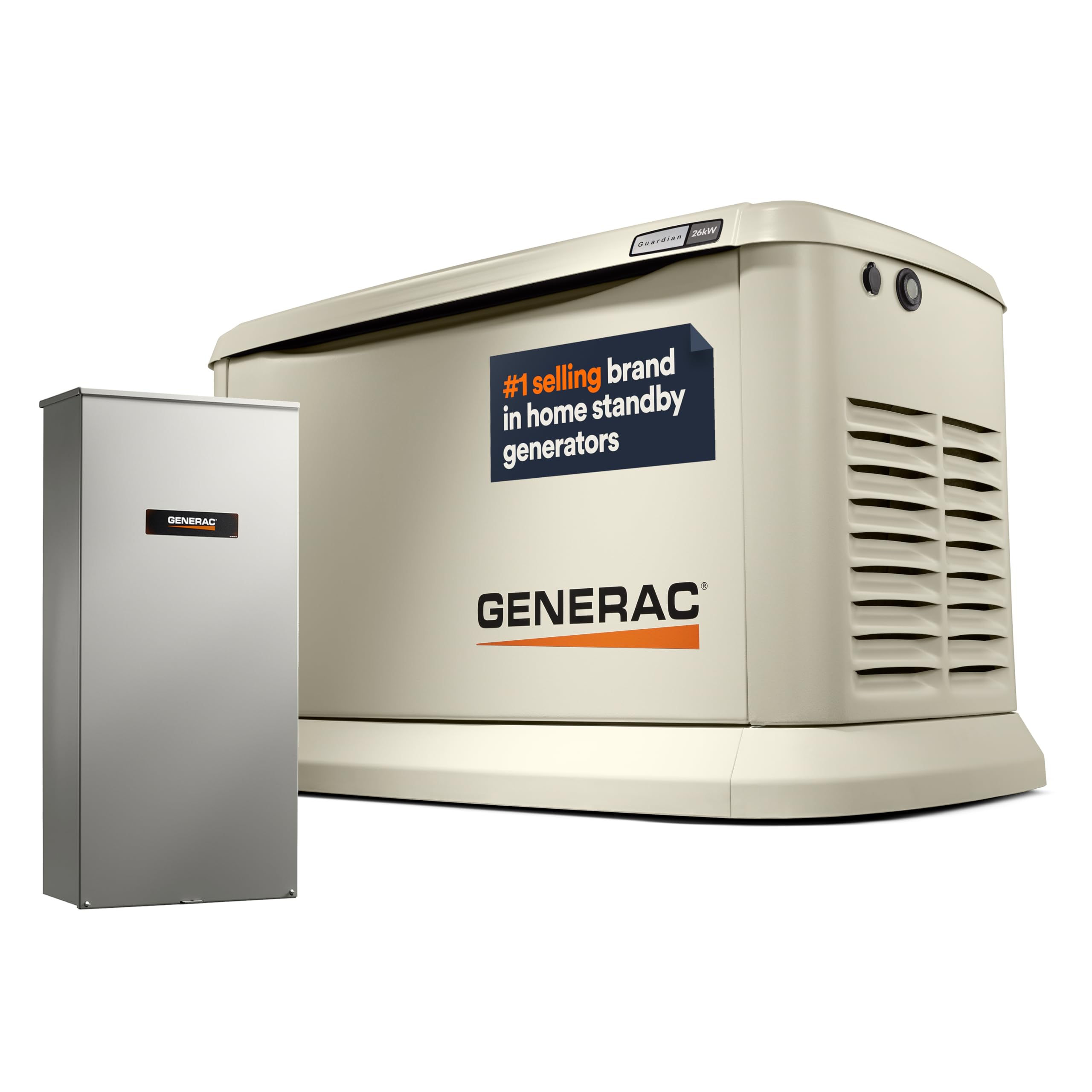 Generac Guardian 26kW Home Standby Generator with 200 Amp Transfer Switch - All Aluminum Construction, WiFi Enabled, G-Force Engine - Whole House Power Backup for Emergencies & Smart Outage Solution (Bisque) | Ideal for Storm Protection, Power Outages & Home Safety