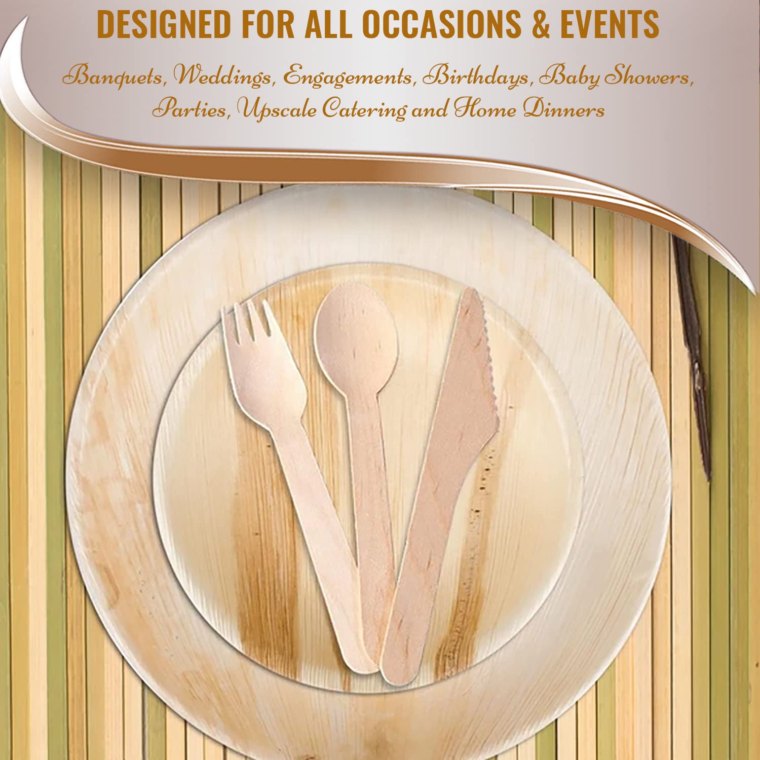 Eco-Friendly Palm Leaf Disposable Dinner Plates - 100% Biodegradable & Compostable, 7
