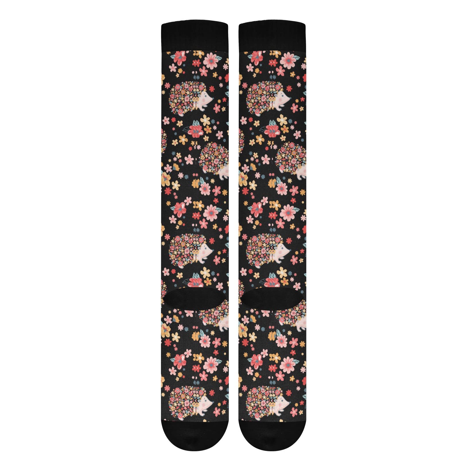 JUNZAN Bees Sunflower Compression Socks for Women & Men - Breathable Athletic Socks for Running, Cycling, Nursing - Improves Blood Circulation & Reduces Swelling - Perfect for Sports, Work & Daily Wear