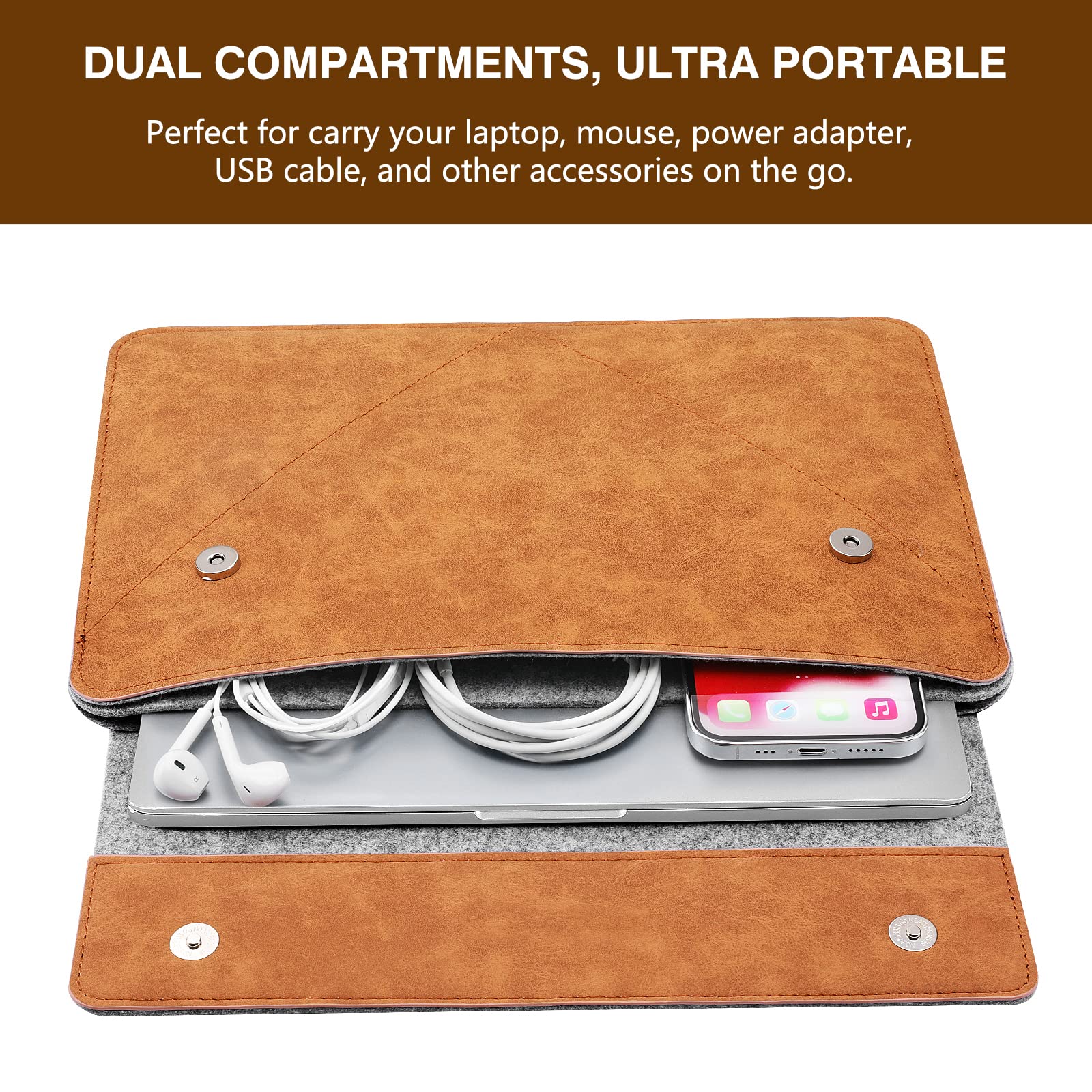 MoKo 13-13.3 Inch Laptop Sleeve - Premium Felt & PU Leather Case for MacBook Pro 13