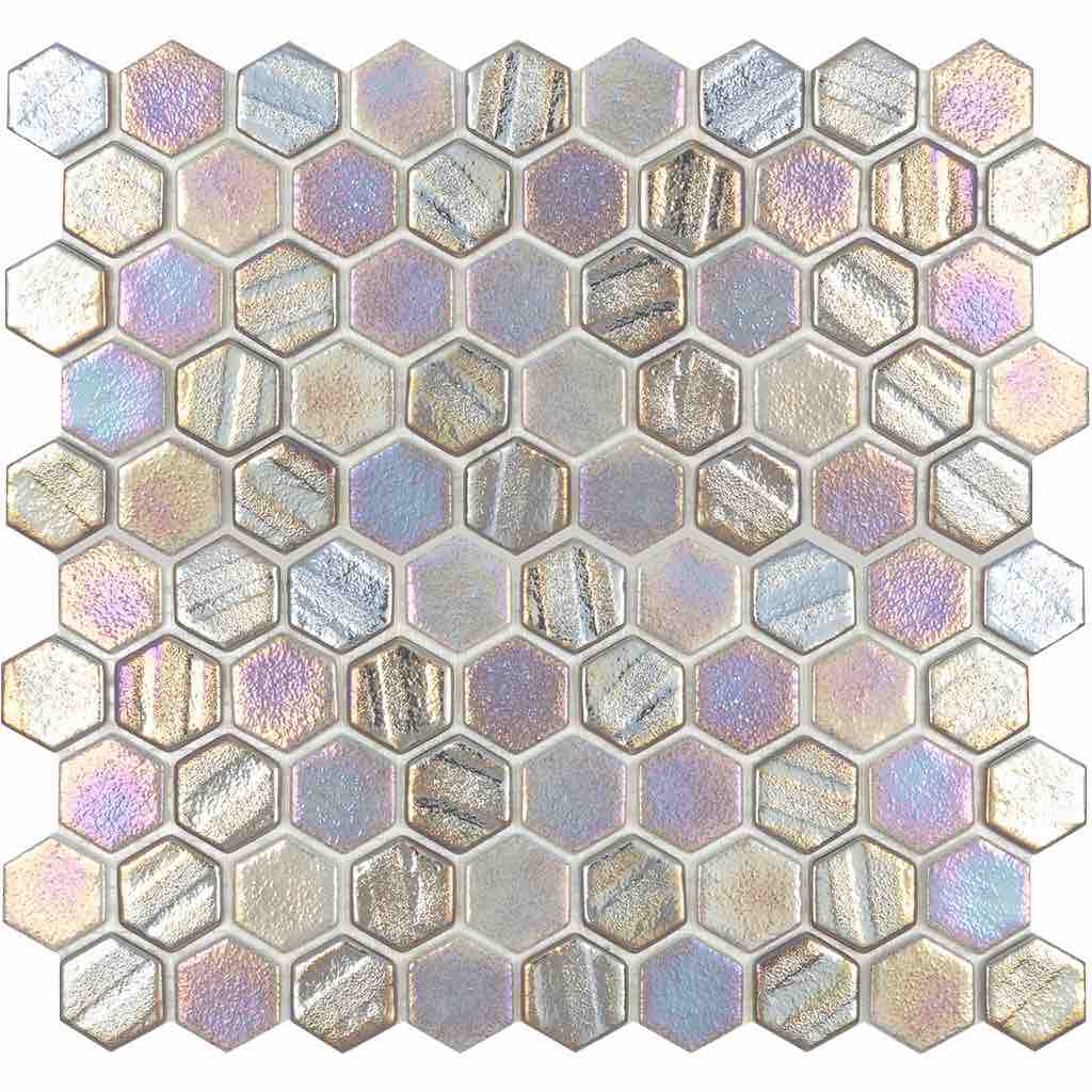 Recycled Hex Iridescent Glass Tile Grey - Eco-Friendly Mosaic for Kitchen Backsplash, Bathroom Wall & DIY Home Decor
