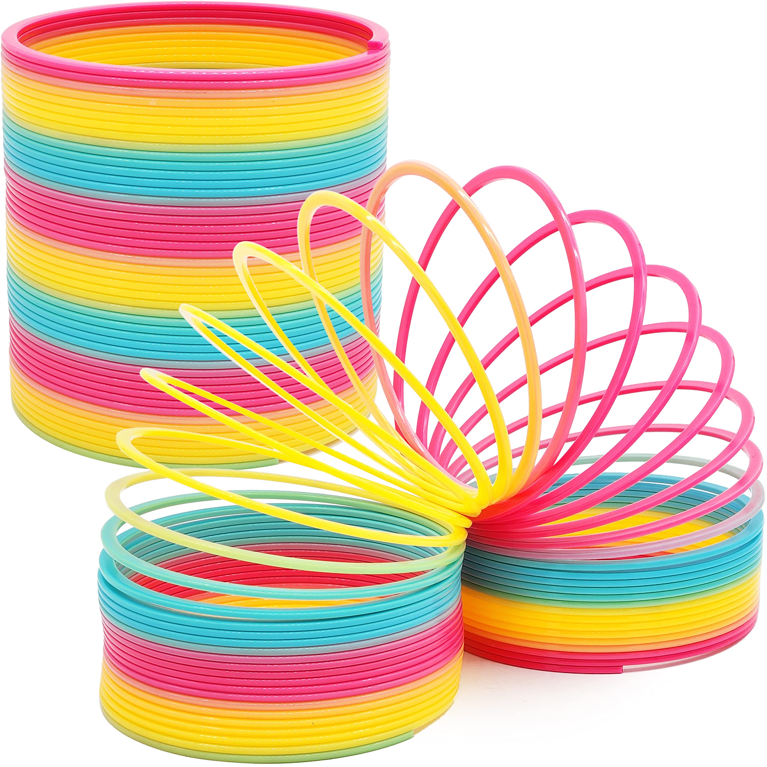 Jumbo Rainbow Plastic Coil Spring Toys for Kids - 6 Inch (150mm) Individually Wrapped Party Favors, 12-Pack - Perfect for Birthday Parties, Classroom Rewards & Sensory Play