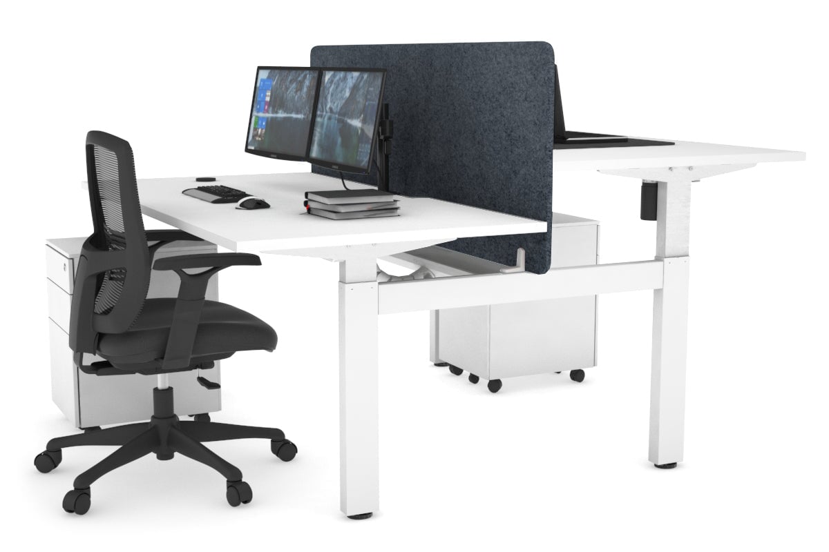 Adjustable Height 2-Person H Bench Workstation - White Frame (1200L x 800W) with Cable Management | Perfect for Office, Home Workspace & Collaborative Environments