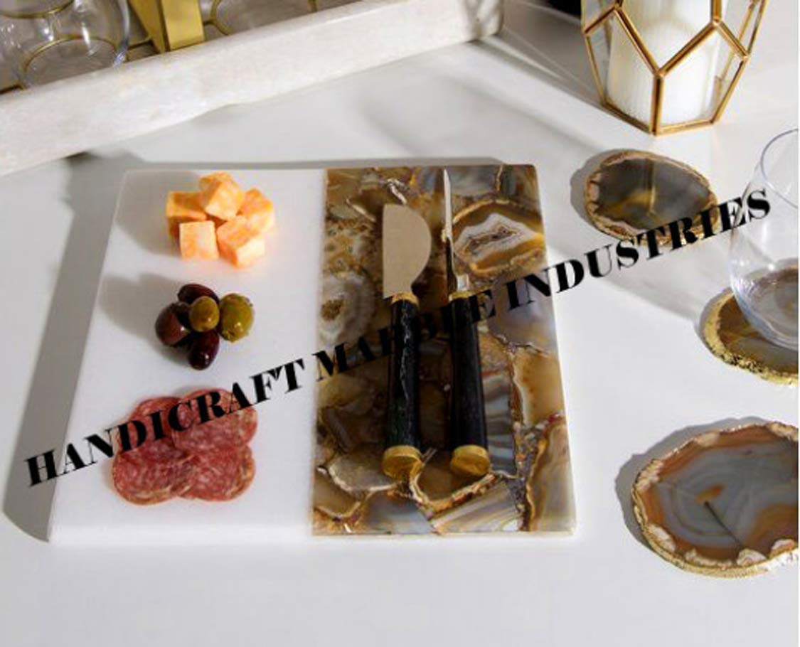 Premium Brown Agate Marble Cutting Board - Durable Stone Chopping Block for Kitchen, Charcuterie & Cheese Serving - Elegant Marble & Agate Serving Tray for Entertaining, Weddings & Home Decor