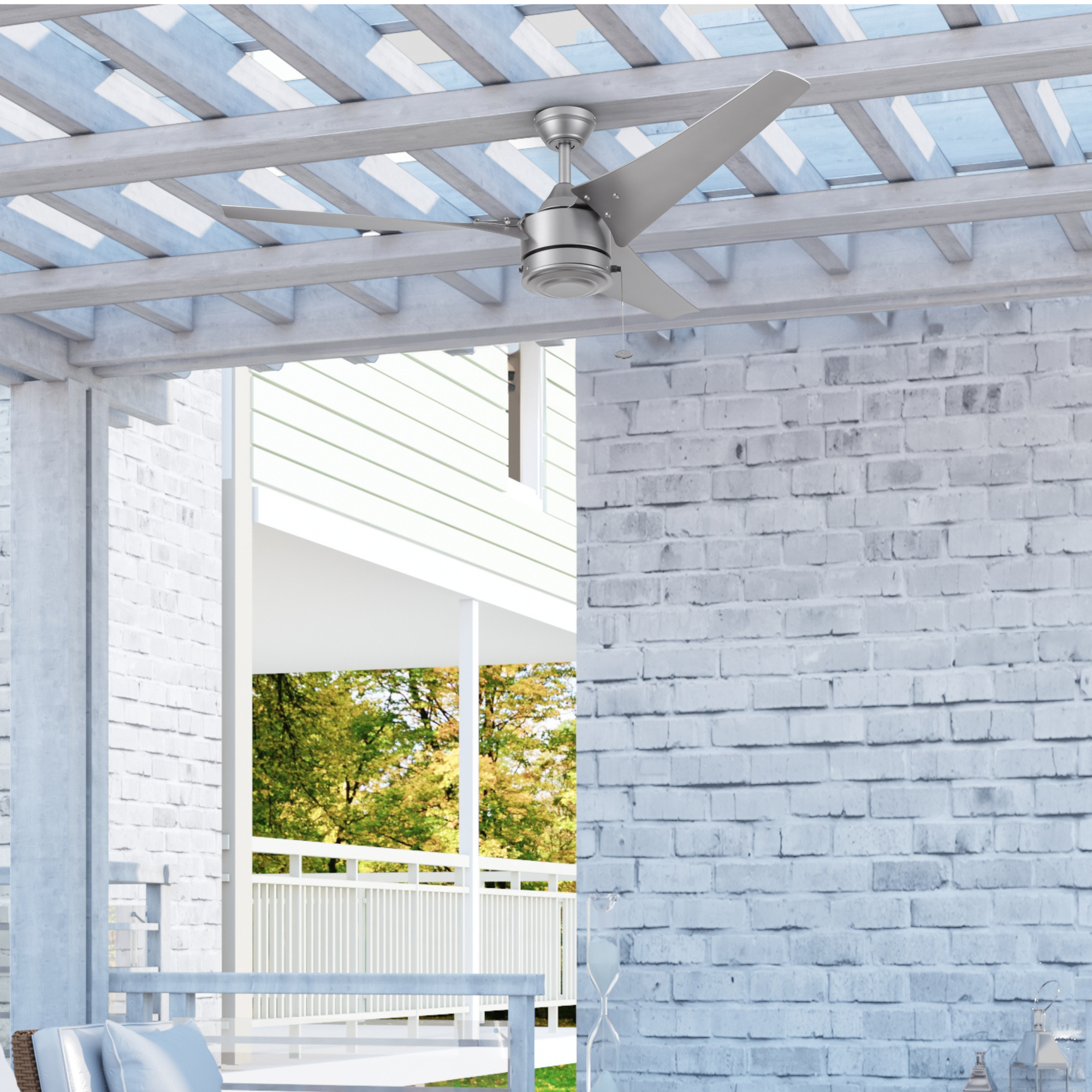 56 Inch Silver Talib Ceiling Fan with Pull Chain - Indoor/Outdoor Use for Living Room, Bedroom, Patio & Covered Porch