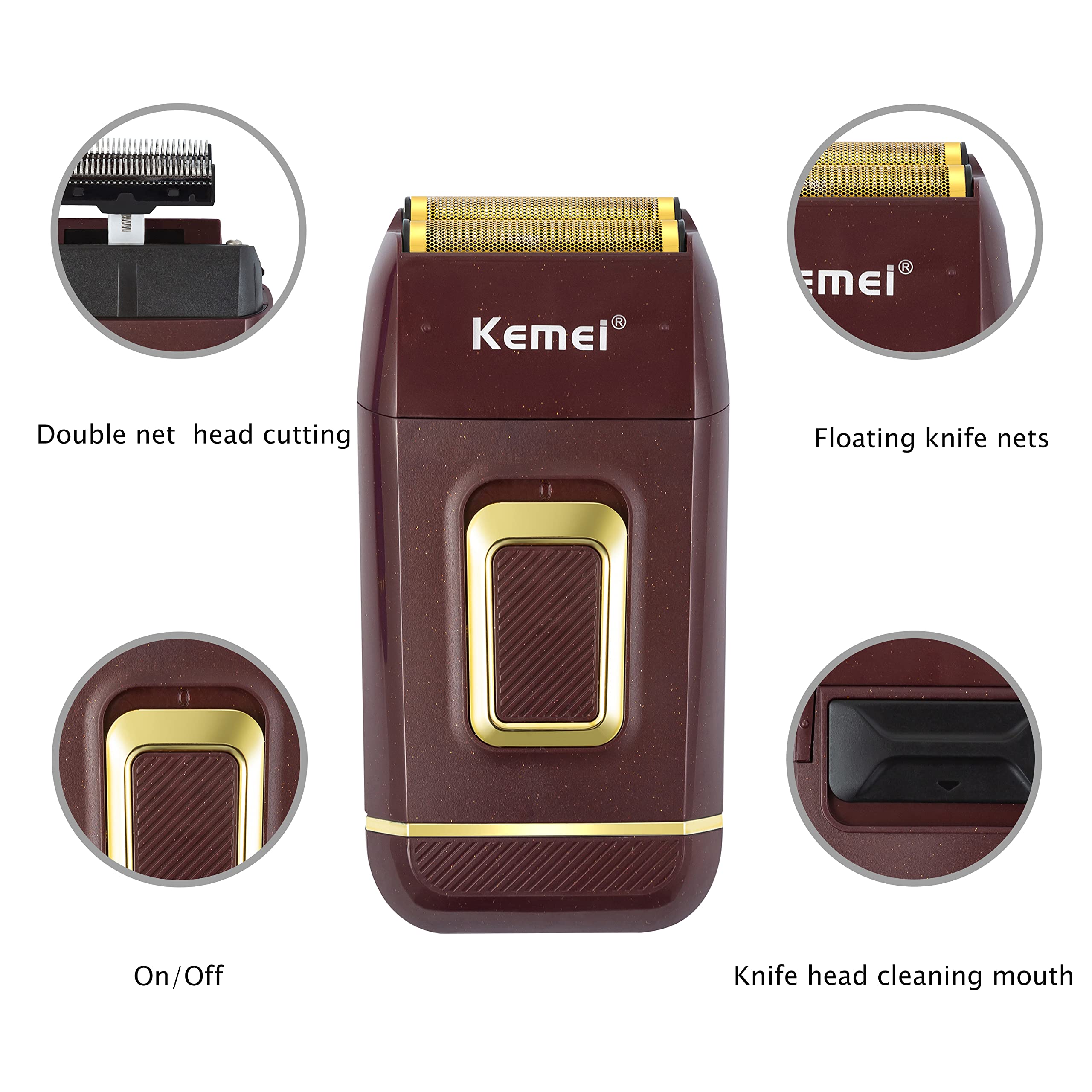 KEMEI Professional Cordless Rechargeable Electric Foil Shaver for Men - Dual Head Bald Head Shaver & Beard Trimmer Kit - Perfect for Home Use, Barber Shops, and Travel Grooming
