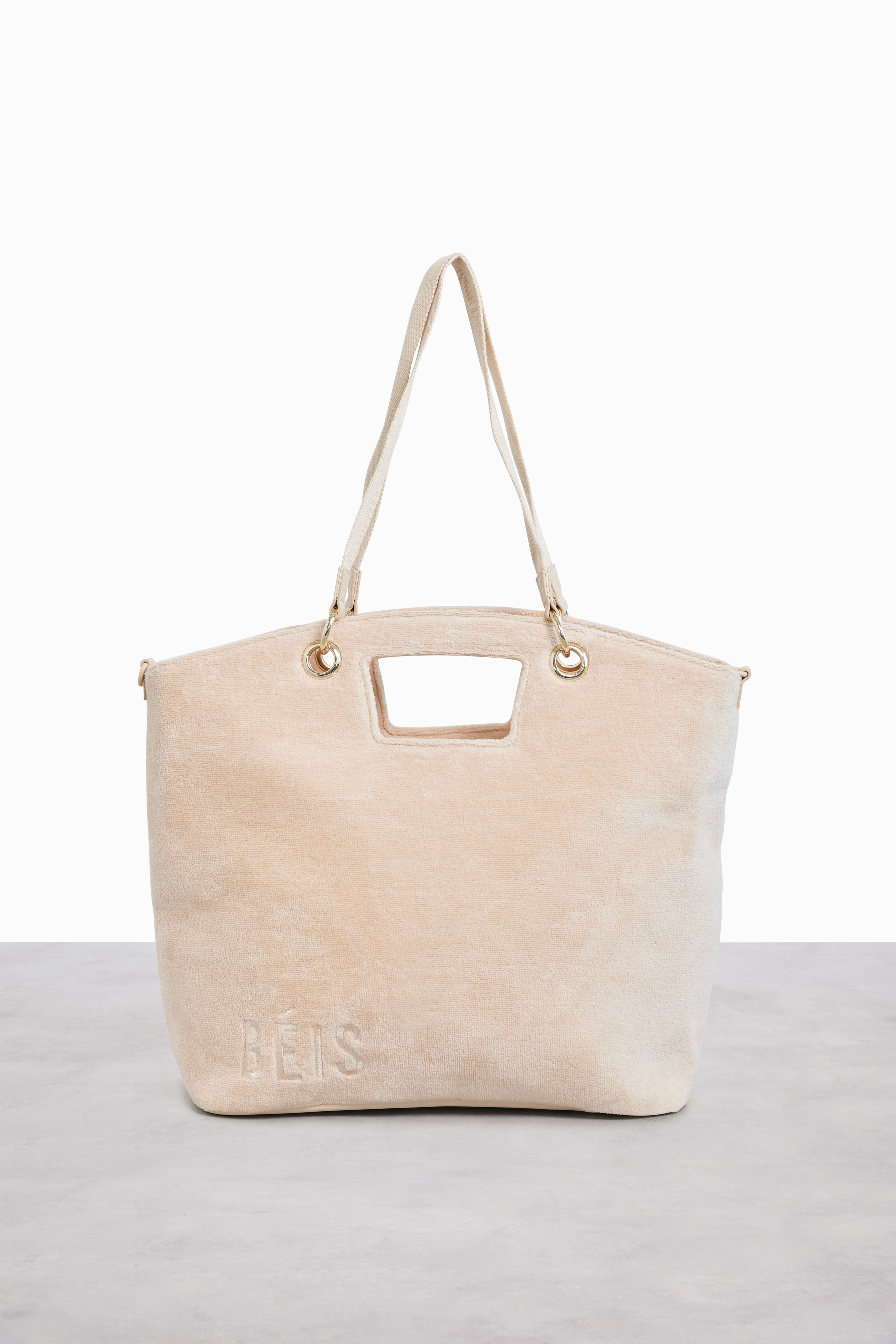 Beige Terry Tote Bag - Soft Cotton Canvas Beach Tote for Women - Perfect for Shopping, Travel & Everyday Use