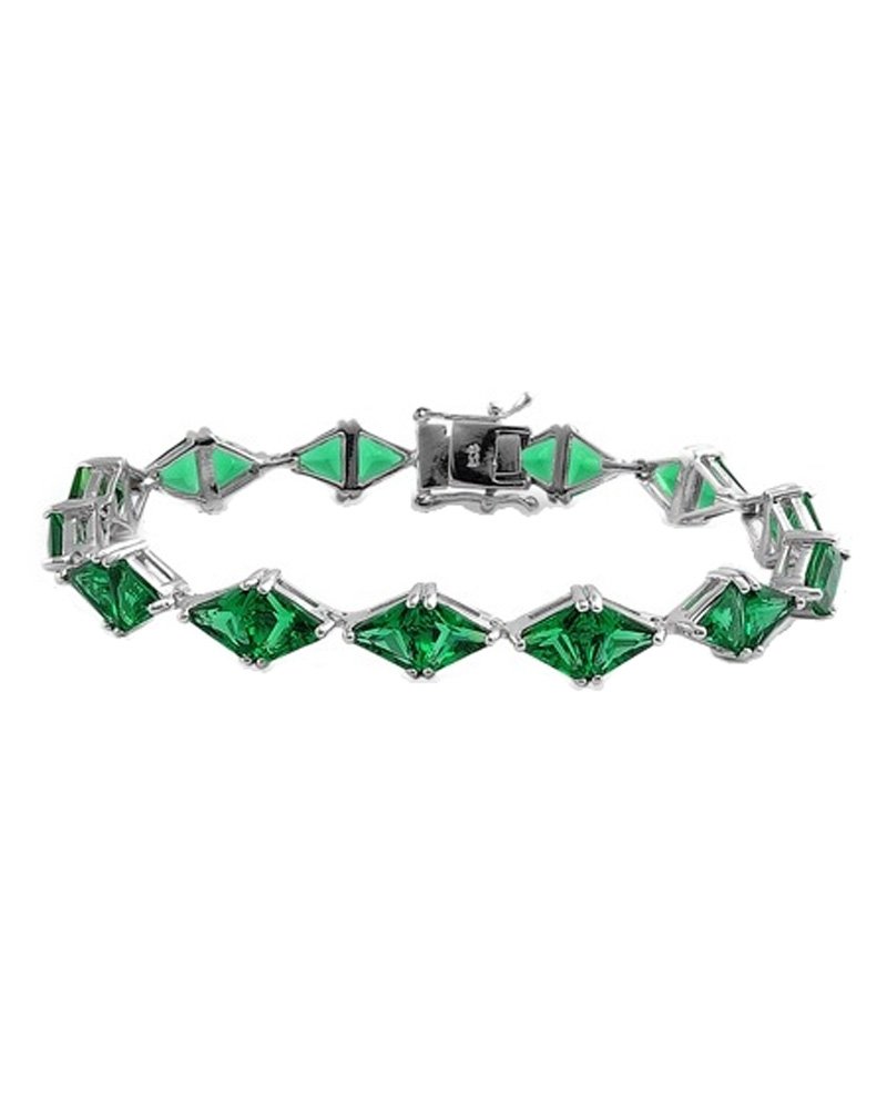 Green Trillion Cut Triangle Shape Cubic Zirconia CZ Sterling Silver Tennis Bracelet 7.5