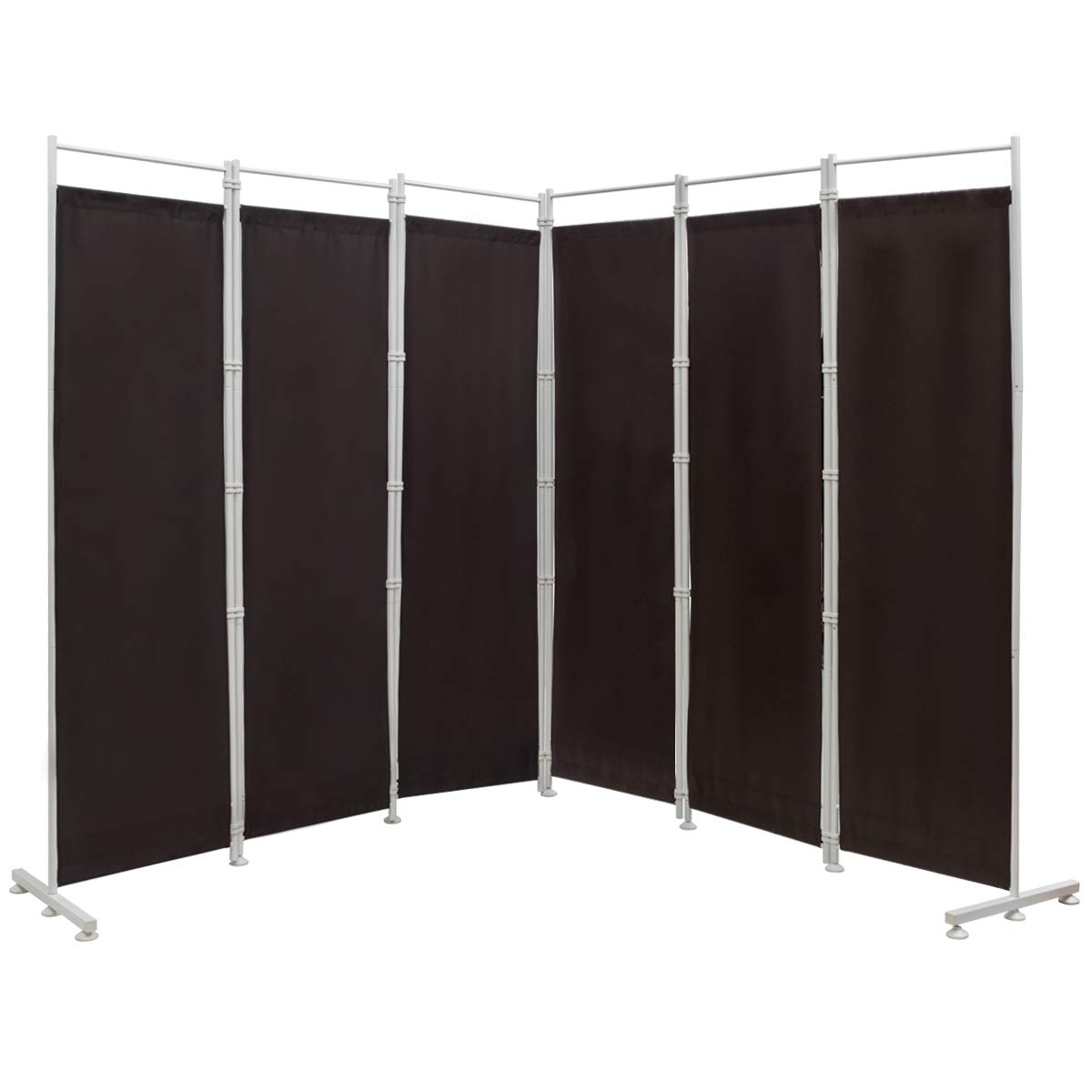 Giantex 6-Panel Folding Room Divider Screen - 6 Feet Tall Privacy Partition with Sturdy Steel Base | Lightweight Portable Room Separator for Home, Office, Dorm | Brown Wood Finish | Perfect for Creating Private Spaces in Living Rooms, Bedrooms or Events
