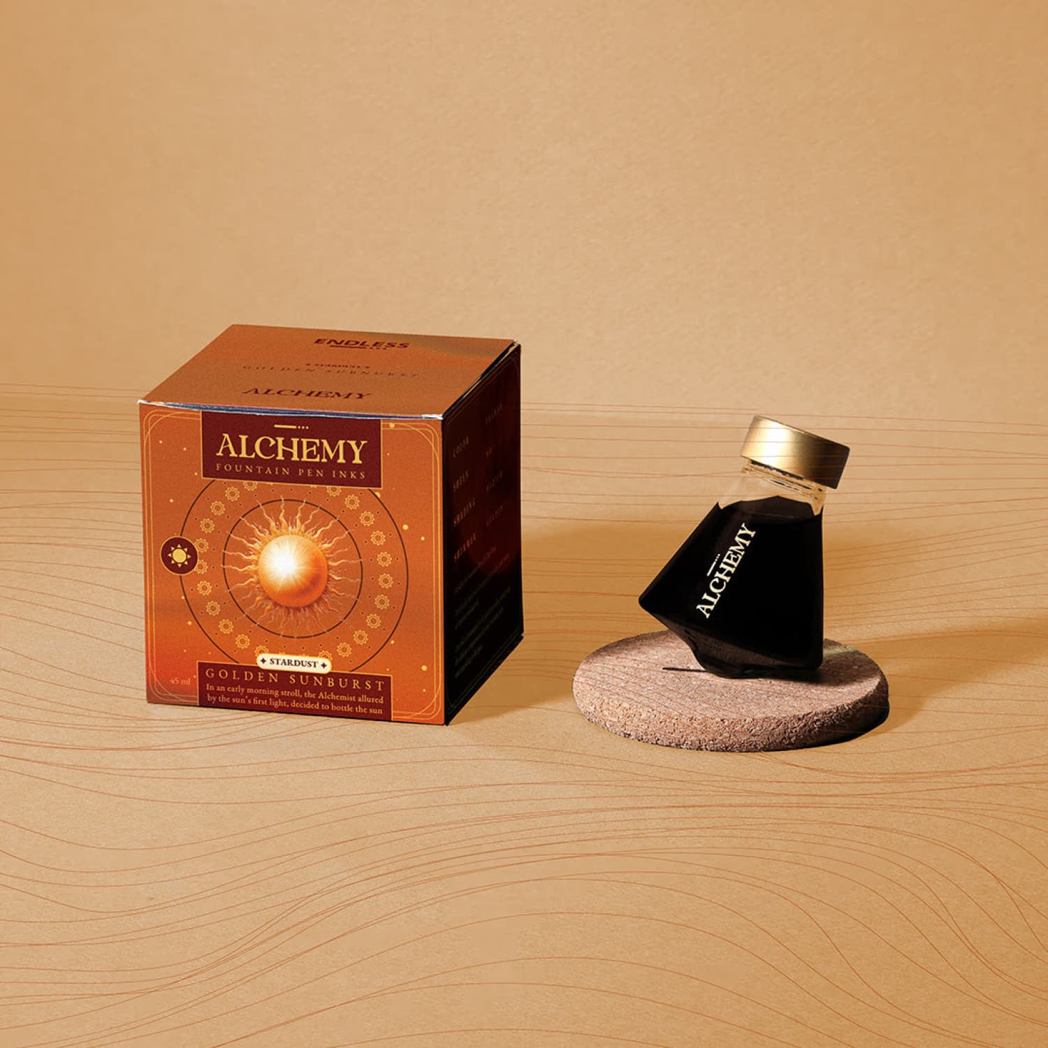 Endless Alchemy Stardust Golden Sunburst Bottled Ink - 45ml for Calligraphy, Art & DIY Projects | Premium Writing & Drawing Ink