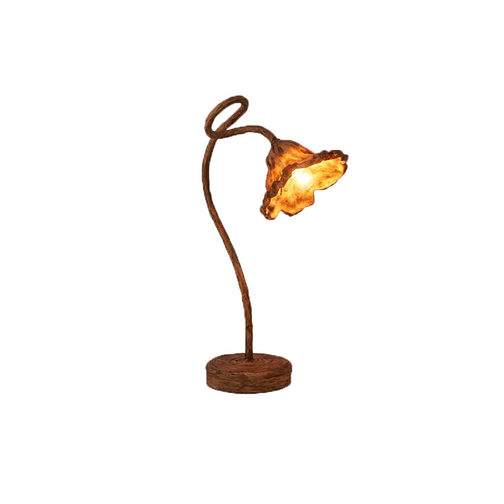 Vintage Retro Resin Table Lamp - Creative Nostalgic Lotus Leaf Design Bedside Lamp for Bedroom, Nightstand, Living Room & Home Decor (Yellow) | Perfect for Cozy Reading Nook, Airbnb Styling & Romantic Ambiance Lighting