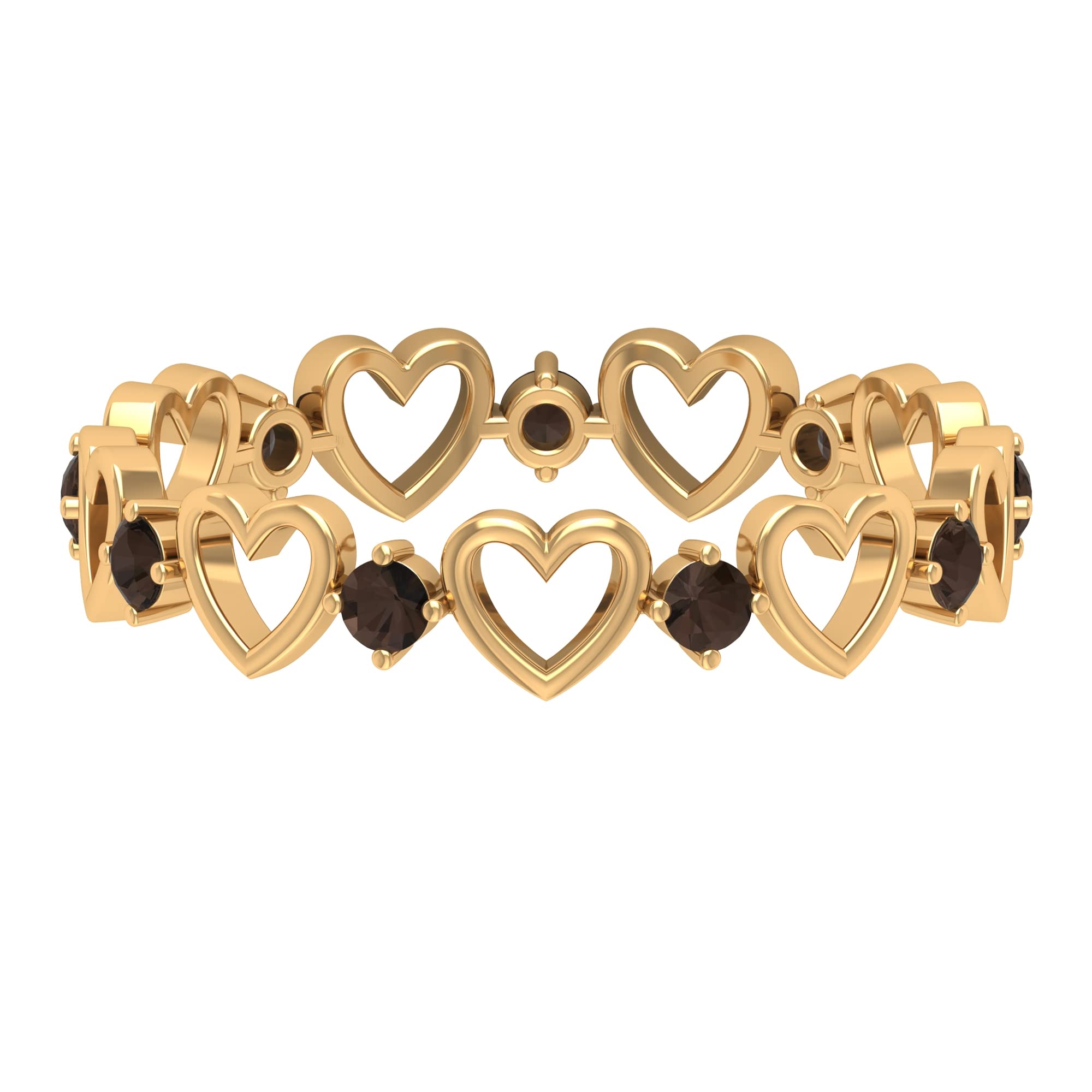 Smoky Quartz Band Ring for Women - 14K Solid Gold Promise Ring with Open Heart Design | Perfect for Anniversaries, Engagements & Special Occasions