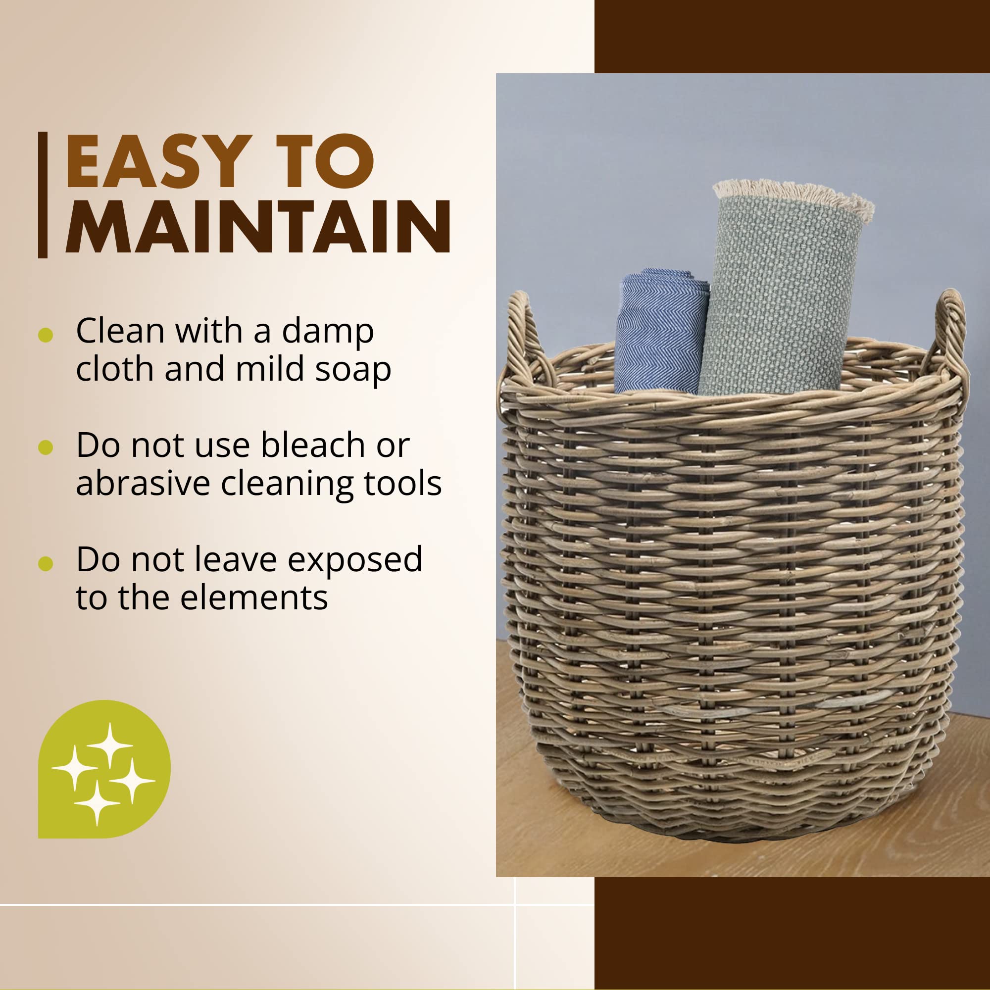 KOUBOO Handwoven Rattan Storage Basket with Handles - Round Woven Seagrass Organizer for Home Decor, Bedroom, Bathroom & Nursery - Gray-Brown Natural Fiber Basket for Toys, Blankets & Essentials