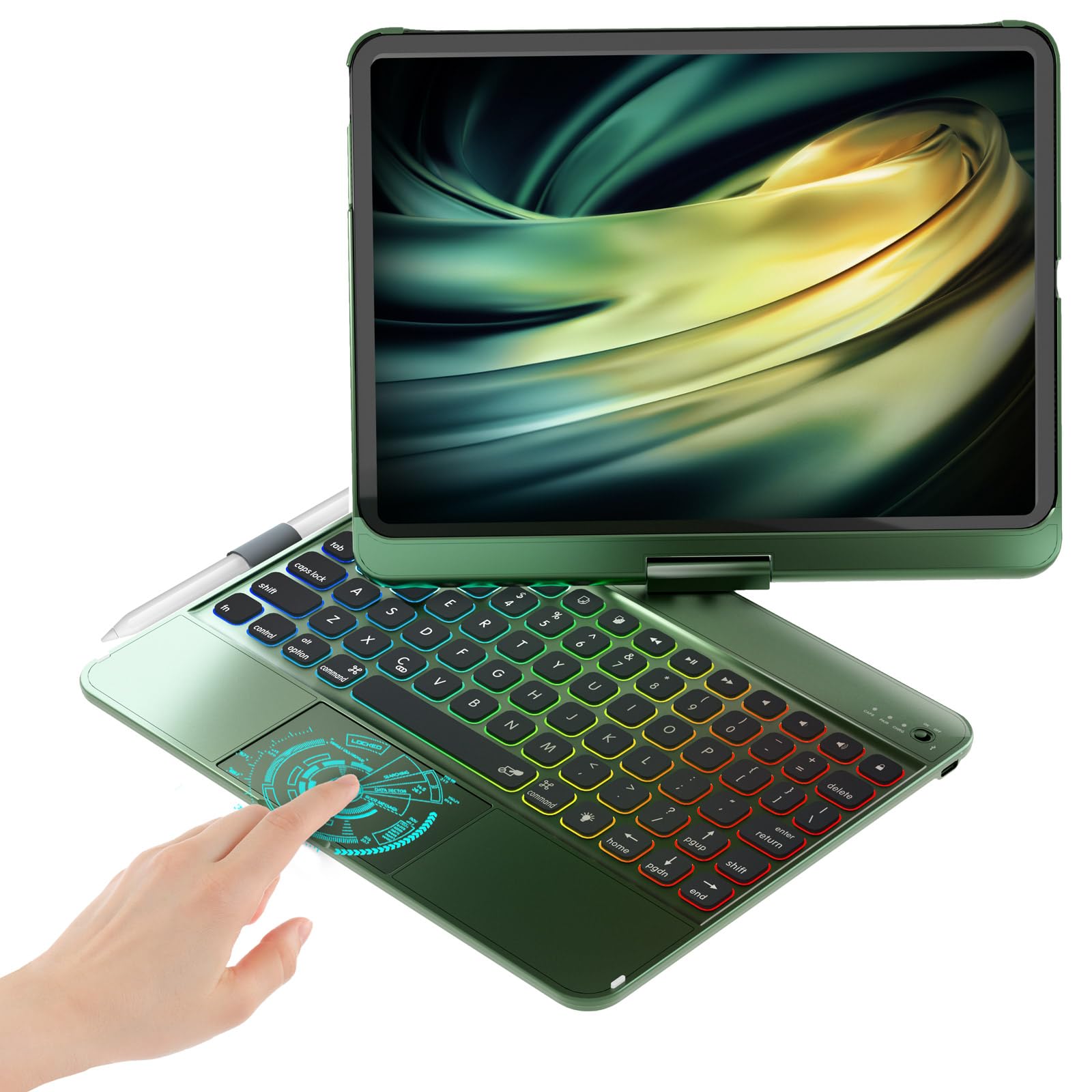 BABG iPad Air 11 inch Keyboard Case (M2) 2024 - TouchPad, 360° Rotating Stand, Backlit Keyboard for iPad Pro 11 inch 4th/3rd/2nd/1st & iPad Air 5th/4th 10.9 inch - Midnight Green - Perfect for Work, Study & Travel