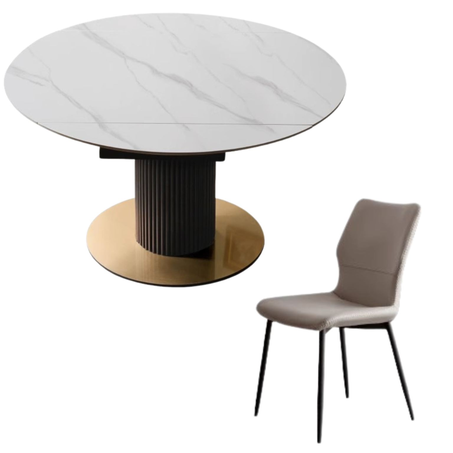 Solid Oak Wood Round Extendable Dining Table with Rotating Lazy Susan - Light Luxury Rock Board Design for Modern Kitchen & Dining Room