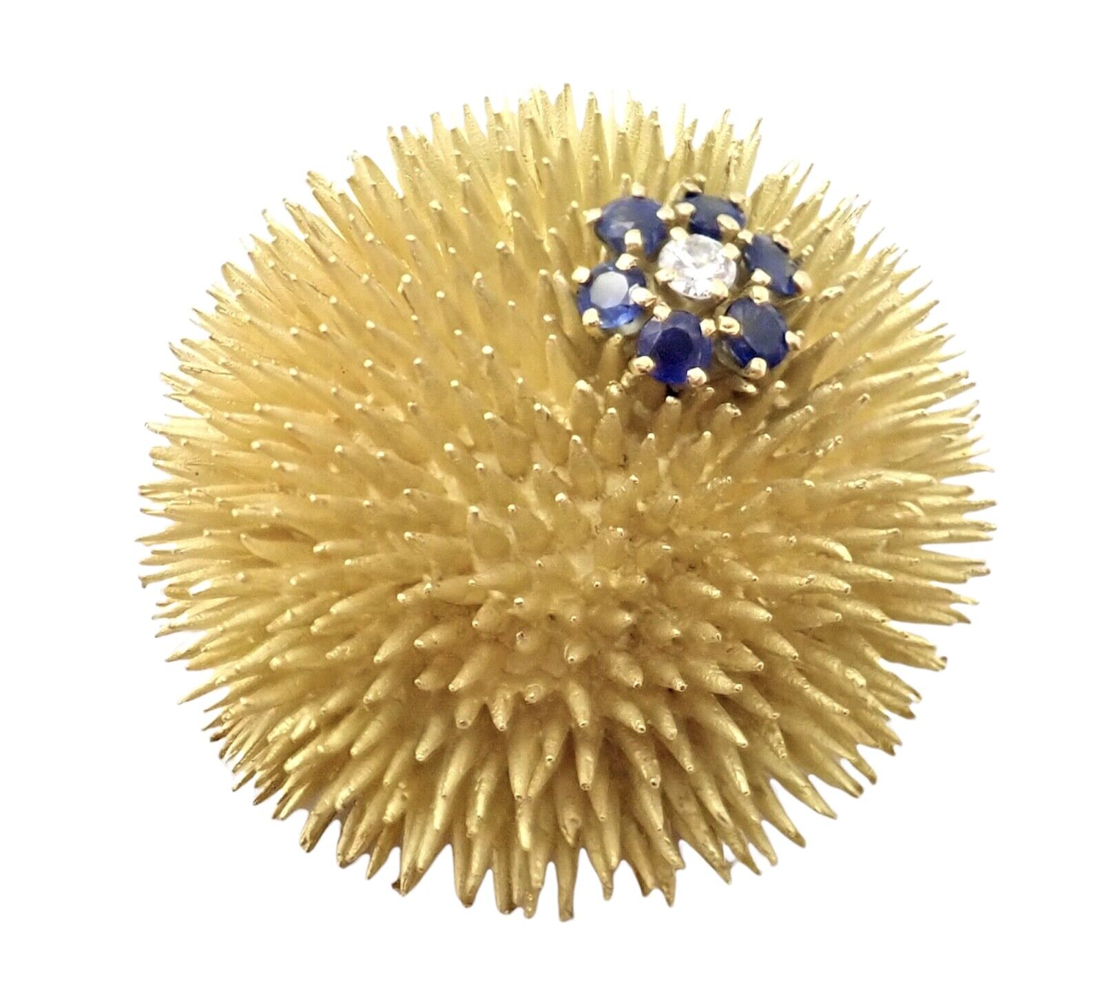 Vintage Tiffany & Co 18k Yellow Gold Sapphire Diamond Large Urchin Brooch Pin - 1960s Retro Jewelry for Collectors & Fashion Enthusiasts - Perfect for Special Occasions, Gift Giving & Vintage Style Outfits